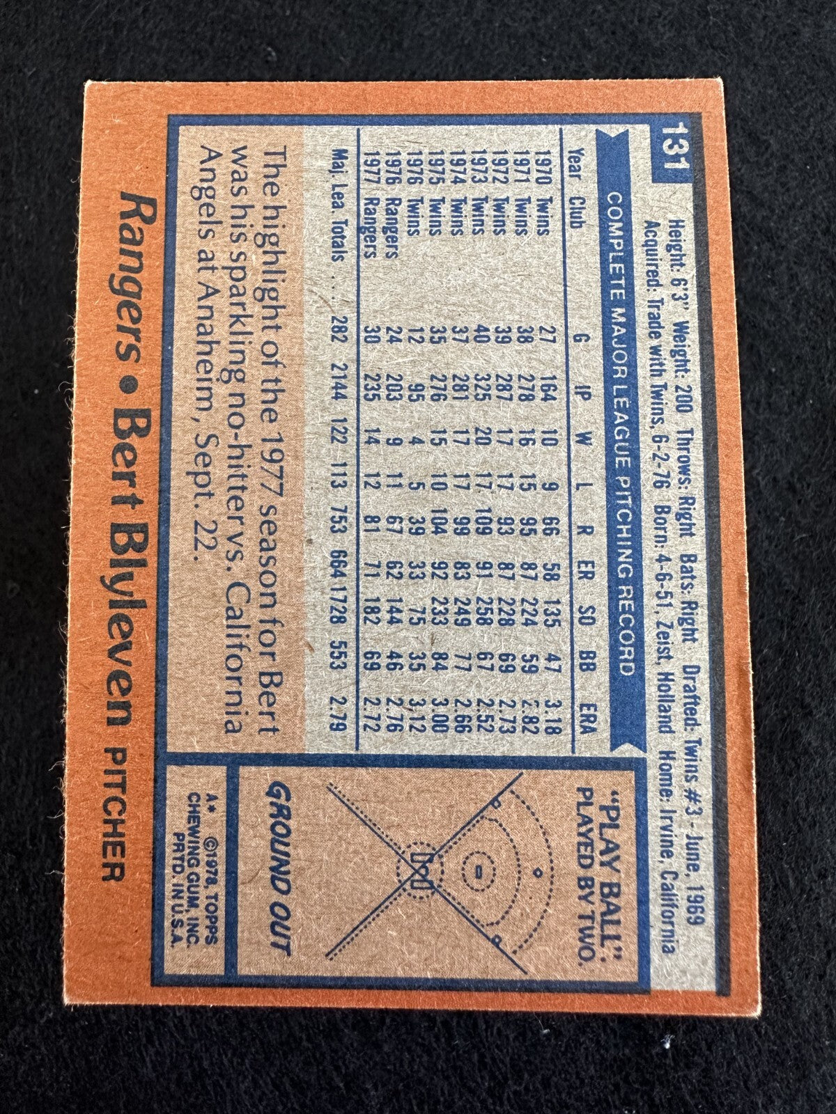1978 Topps Bert Blyleven (#131) EX HOFer, Rangers Pitching Ace ^GRUMPYBUCK^