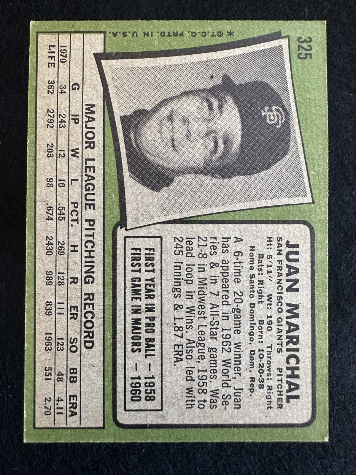1971 Topps Juan Marichal (#325) EX HOFer, Giants Great ^GRUMPYBUCK^