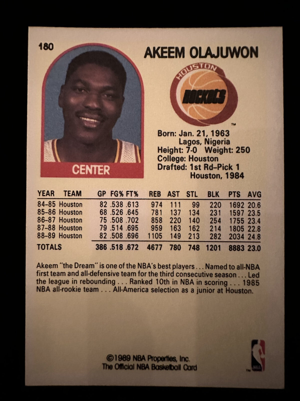 1989–90 NBA Hoops Akeem Olajuwon (#180) MINT HOFer, Rockets Legend ^GRUMPYBUCK^