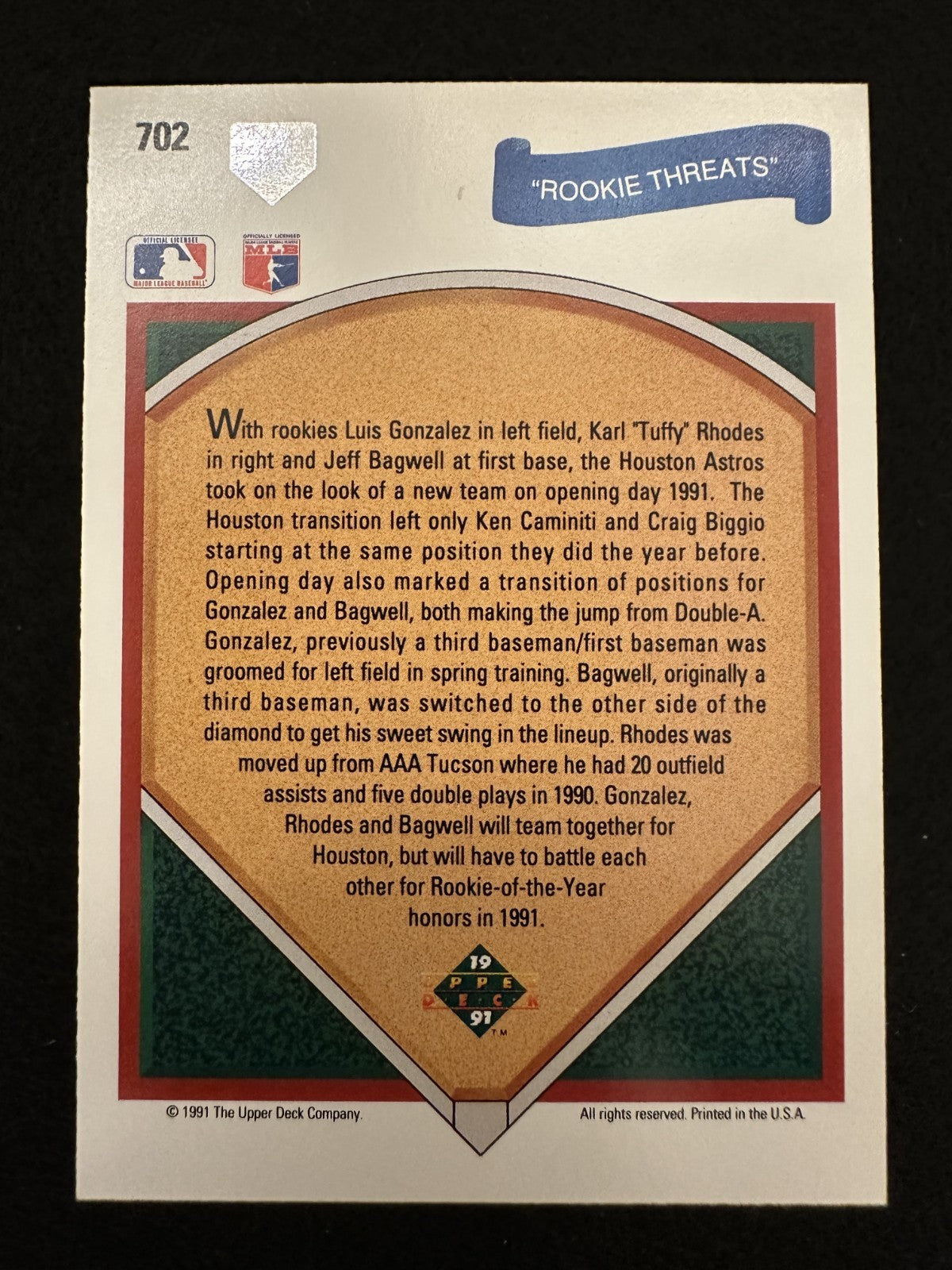 1991 Upper Deck Bagwell/Gonzalez/Rhodes (#702) NM Rookie Card ^GRUMPYBUCK^