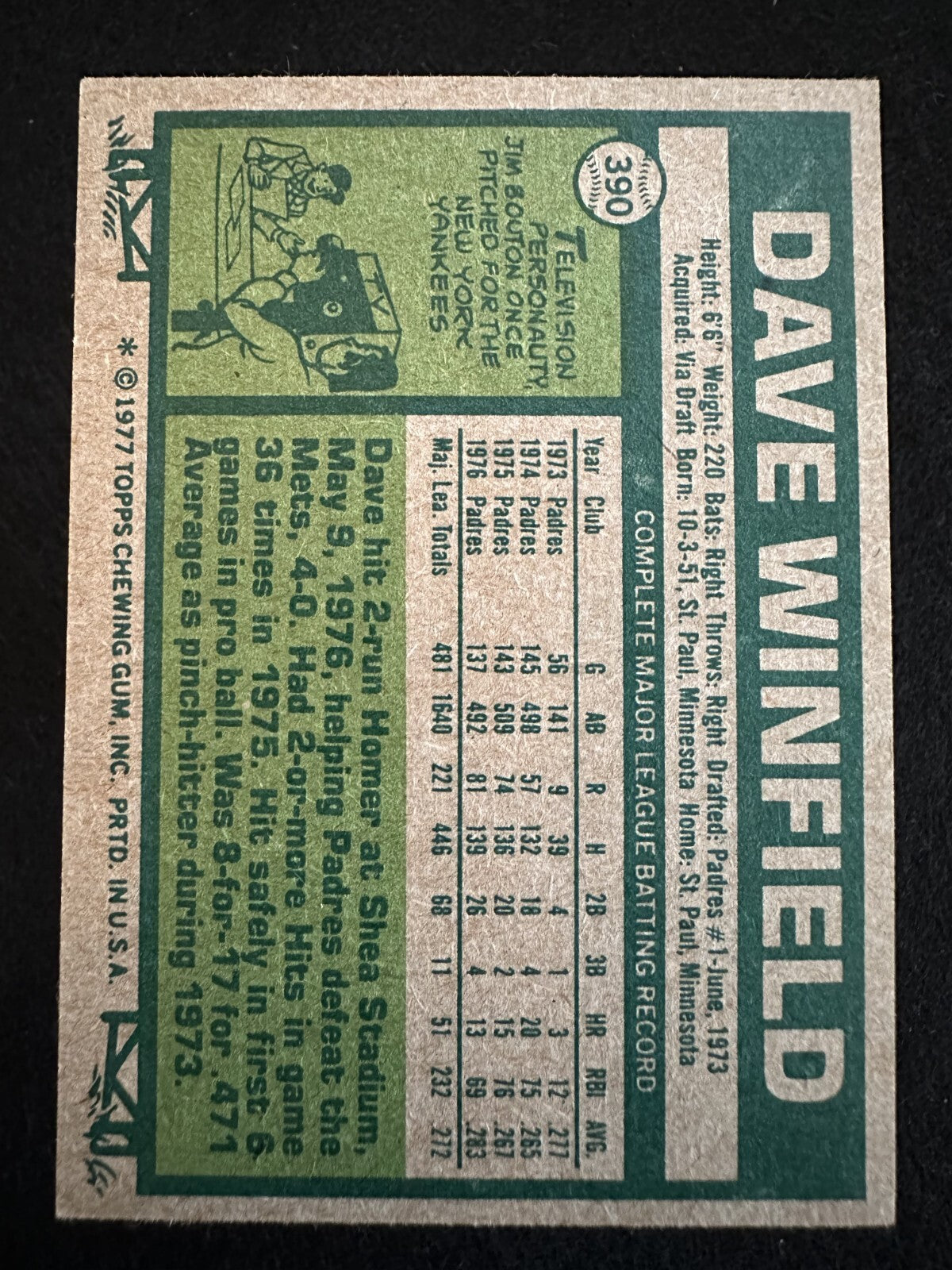 1977 Topps Dave Winfield (#390) EX HOFer, WS Champ ^GRUMPYBUCK^