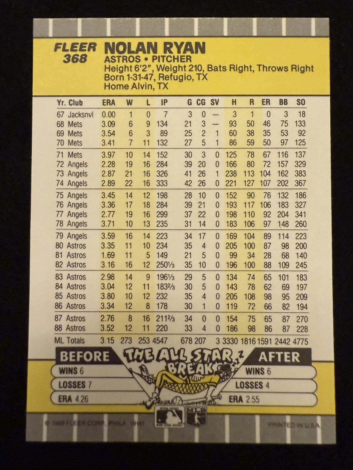 1989 Fleer Nolan Ryan (#368) NM HOFer, The Express ^GRUMPYBUCK^