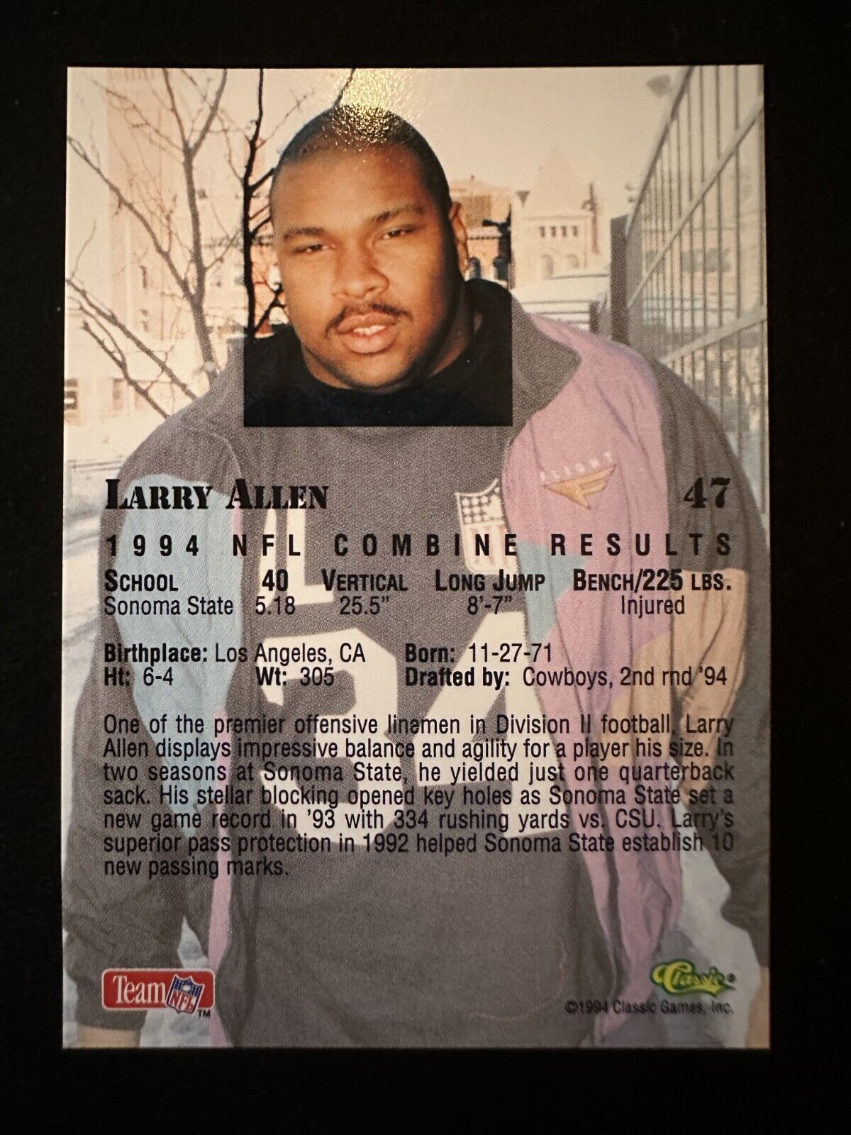 1994 Classic Larry Allen (#47) NM HOFer, Rookie Card, SB Champ ^GRUMPYBUCK^