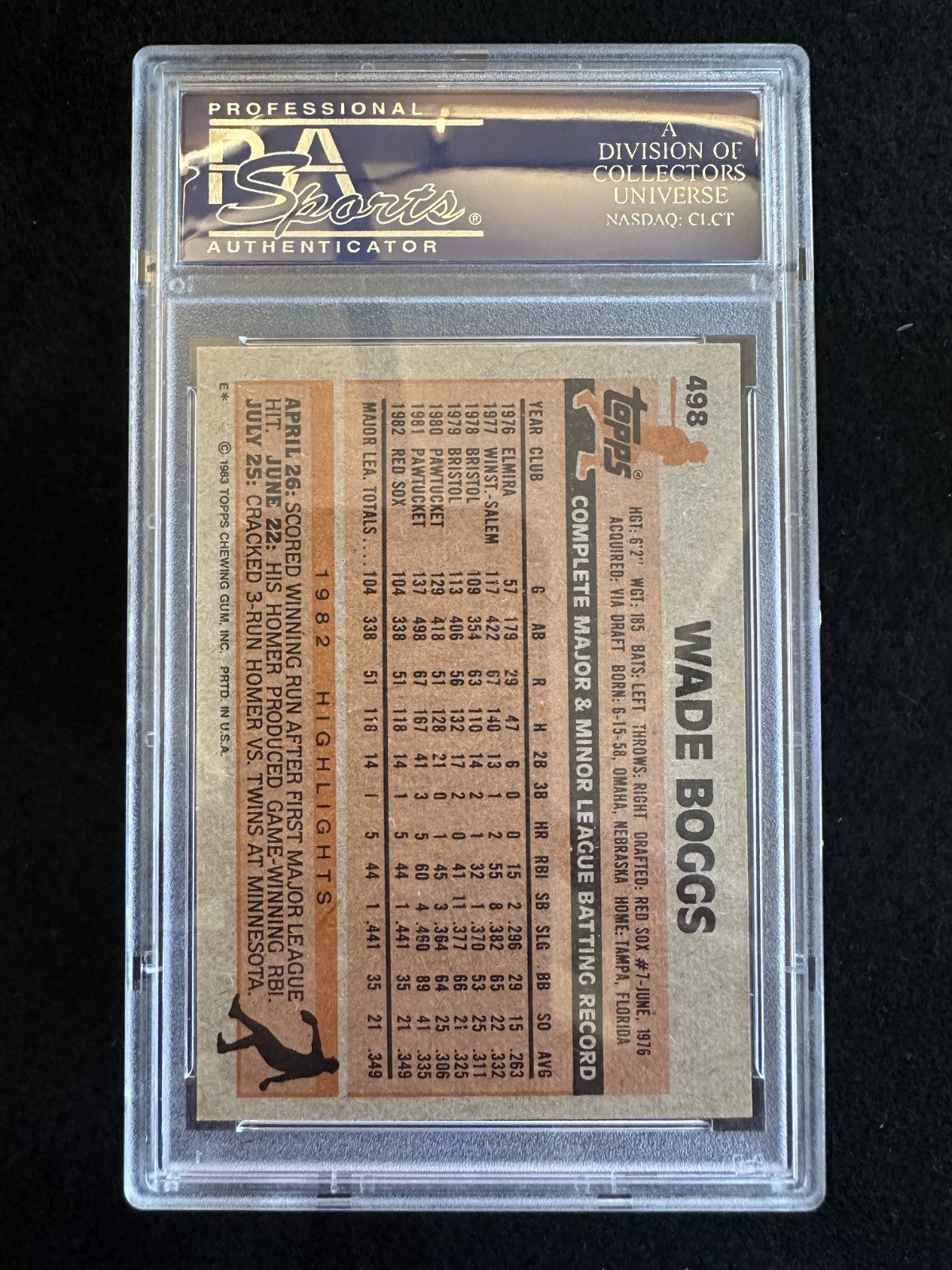1983 Topps Wade Boggs (#498) PSA 8 RC, HOFer, Red Sox Legend ^GRUMPYBUCK^