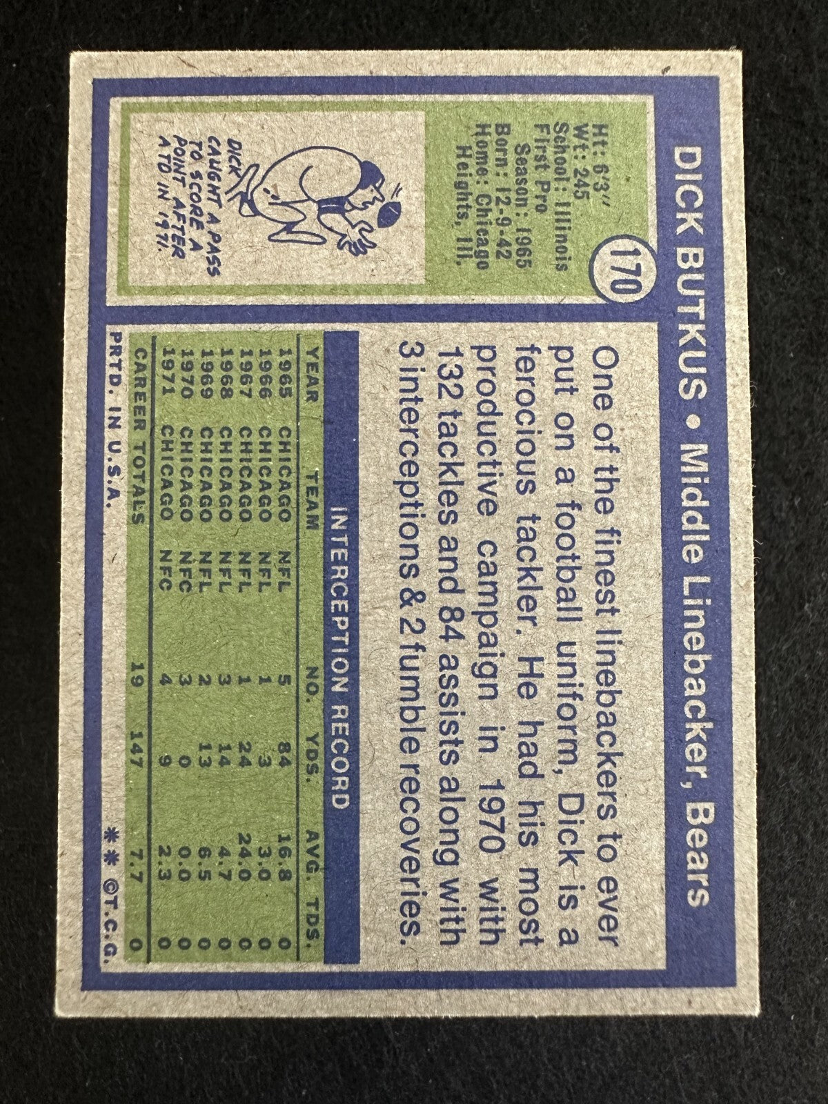 1972 Topps Dick Butkus (#170) EX HOFer, Bears Legend ^GRUMPYBUCK^