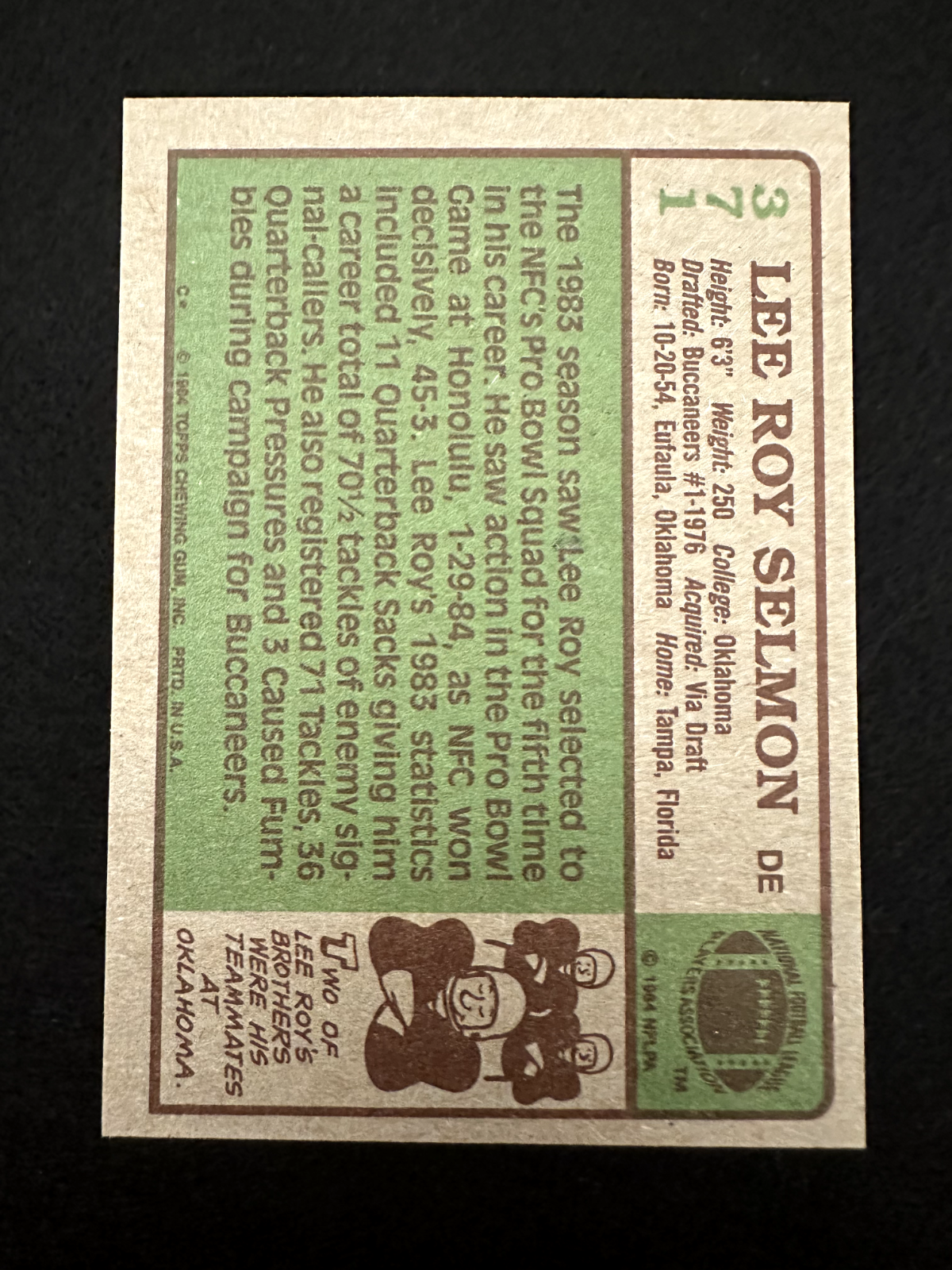 1984 Topps Lee Roy Selmon (#371) NM, Fantastic Uniform ^GRUMPYBUCK^
