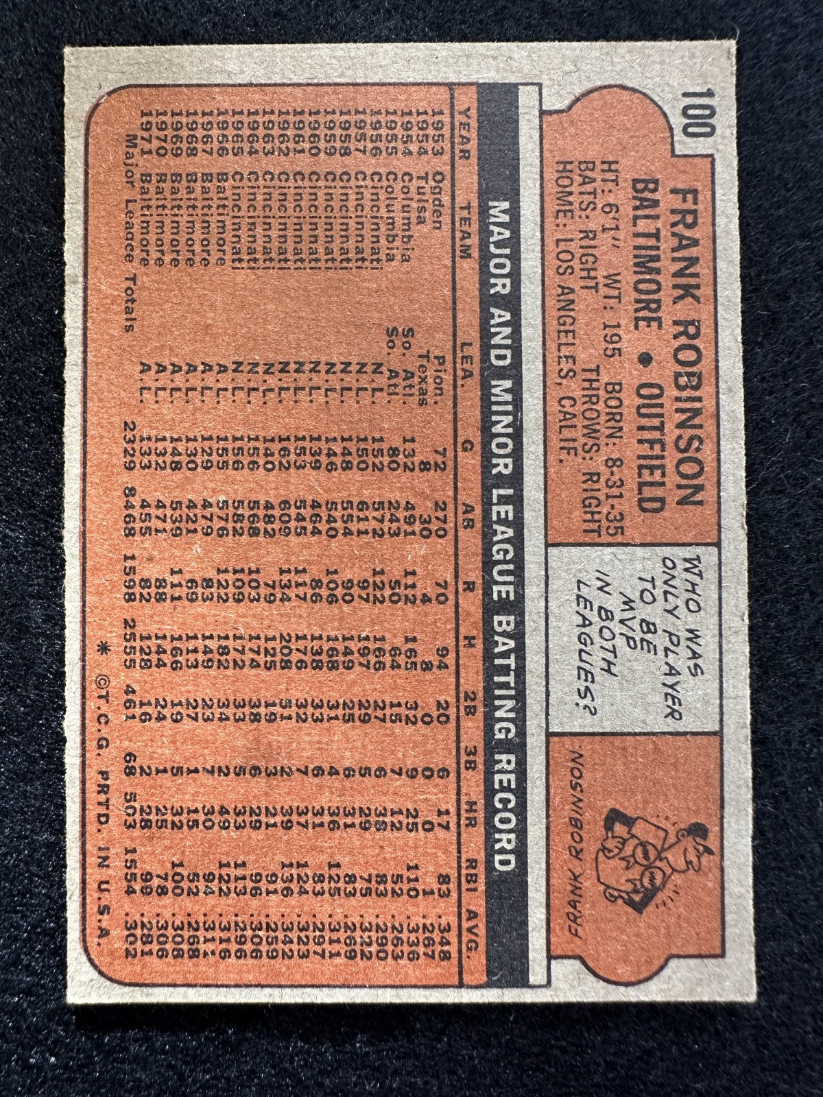 1972 Topps Frank Robinson (#100) EX HOFer, 500-HR Club ^GRUMPYBUCK^