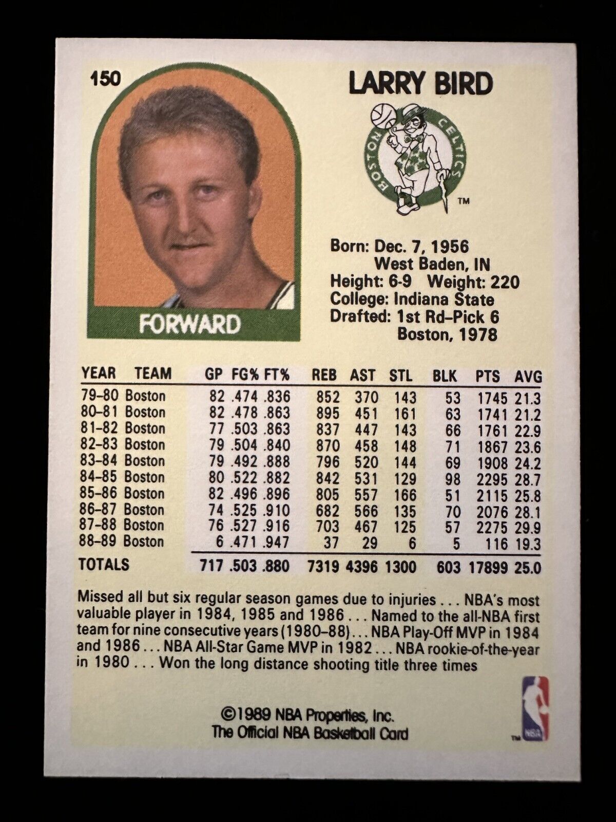 1989–90 NBA Hoops Larry Bird (#150) NM HOFer, Celtics Great ^GRUMPYBUCK^
