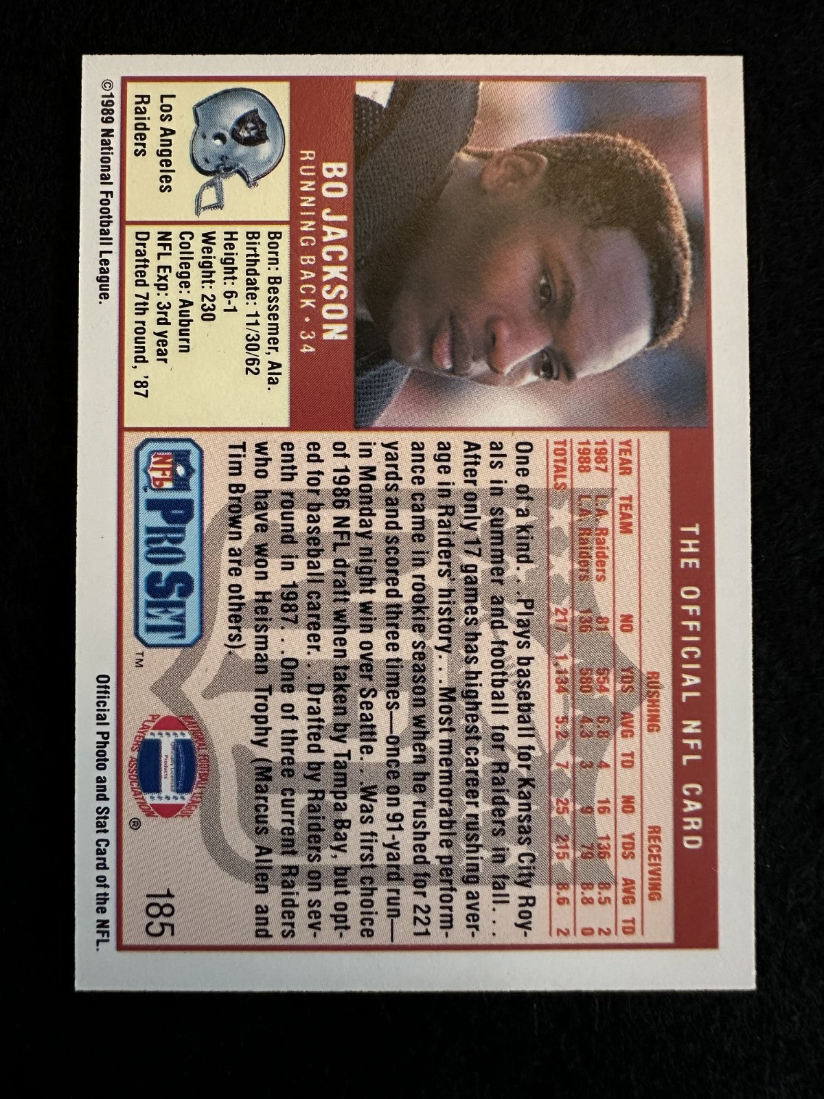 1989 Pro Set Bo Jackson (#185) NM Heisman Winner, 2-Sport Star ^GRUMPYBUCK^
