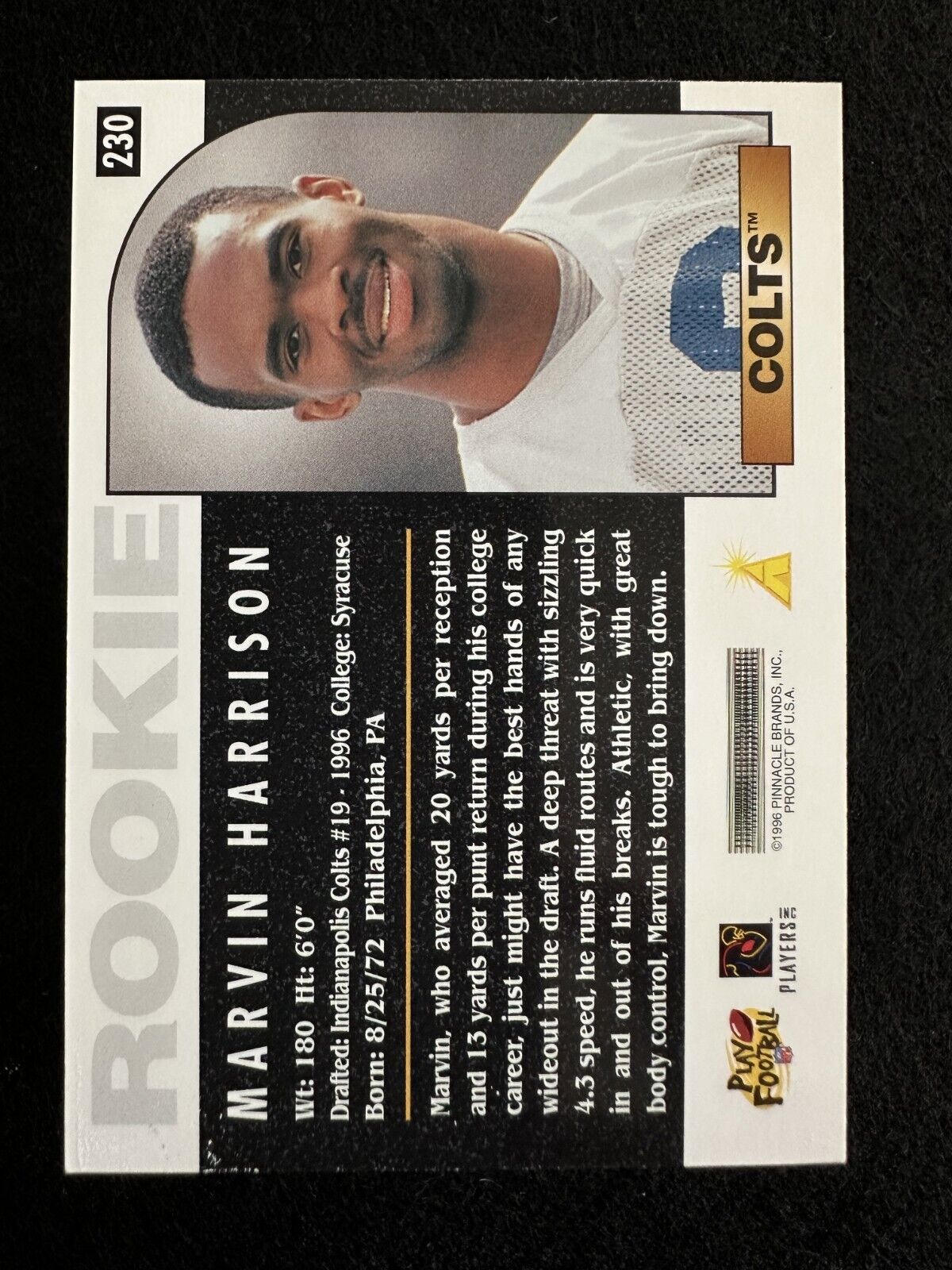 1996 Score Marvin Harrison (#230) NM Rookie Card HOFer, SB Champ ^GRUMPYBUCK^