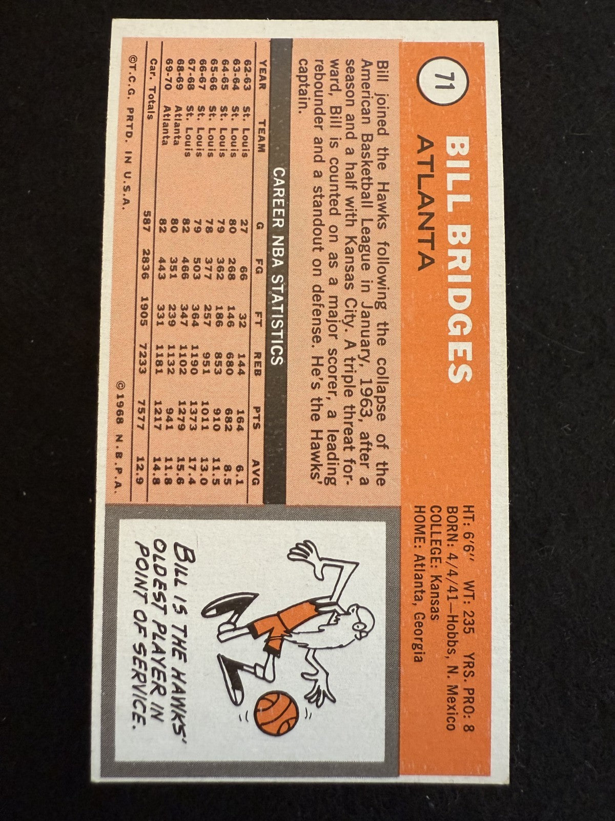 1970-71 Topps Bill Bridges (#71) EX All Star, NBA Champ ^GRUMPYBUCK^