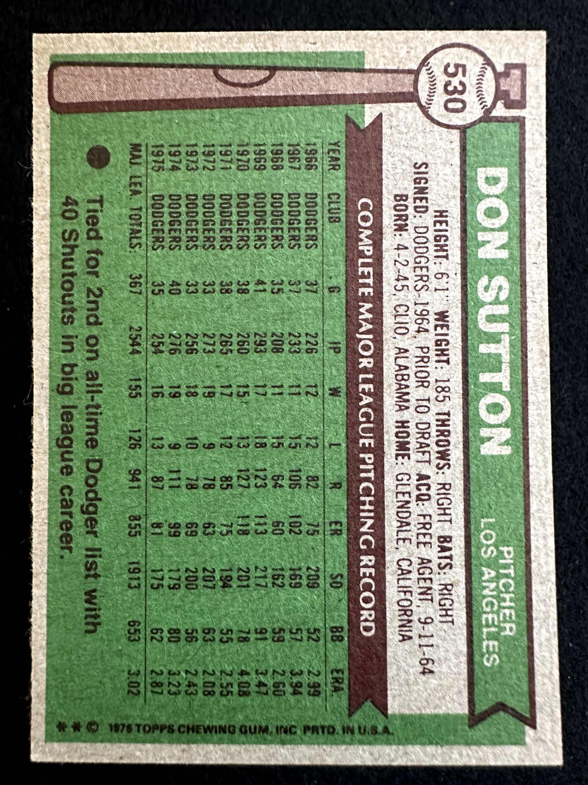 1976 Topps Don Sutton (#530) NM HOFer, 300 Wins ^GRUMPYBUCK^
