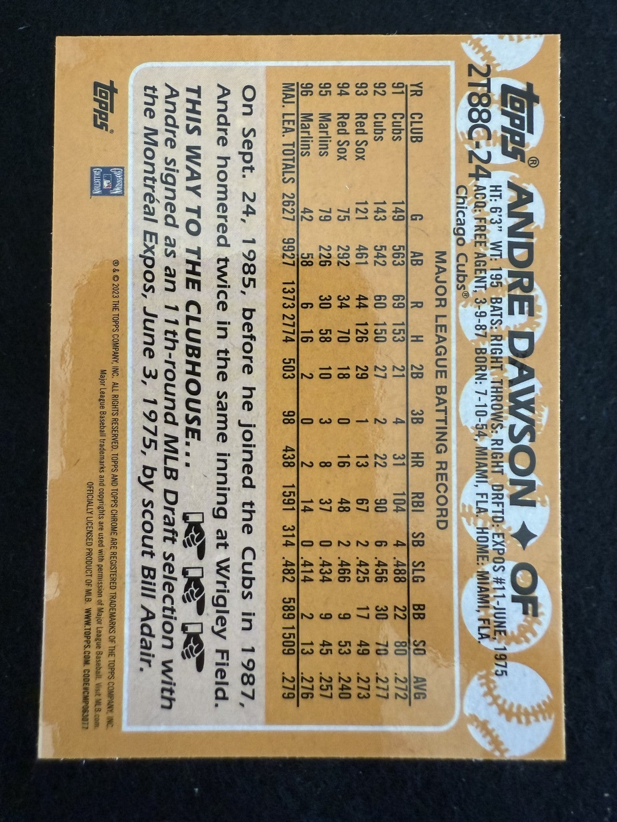 2023 Topps Series 2 Chrome Silver Mojo Andre Dawson (#2T88C-24) MINT