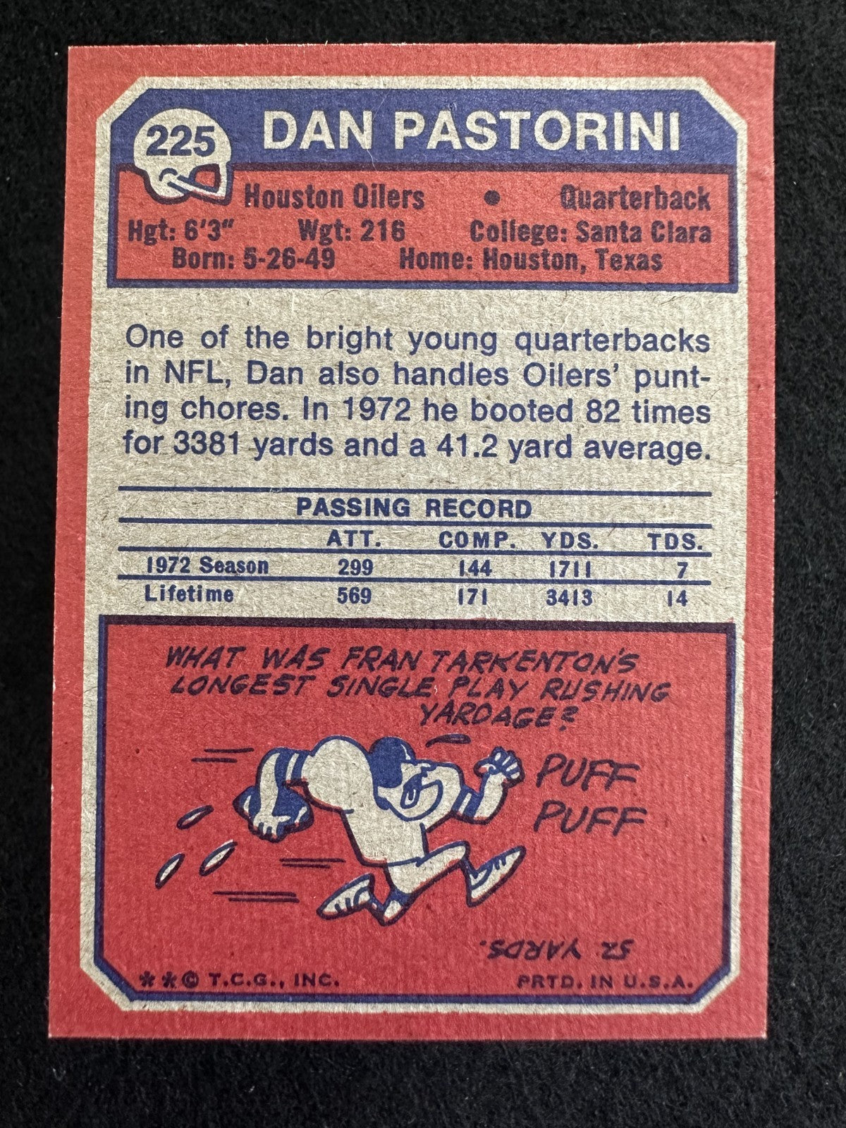 1973 Topps Dan Pastorini (#225) NM Oilers Great ^GRUMPYBUCK^