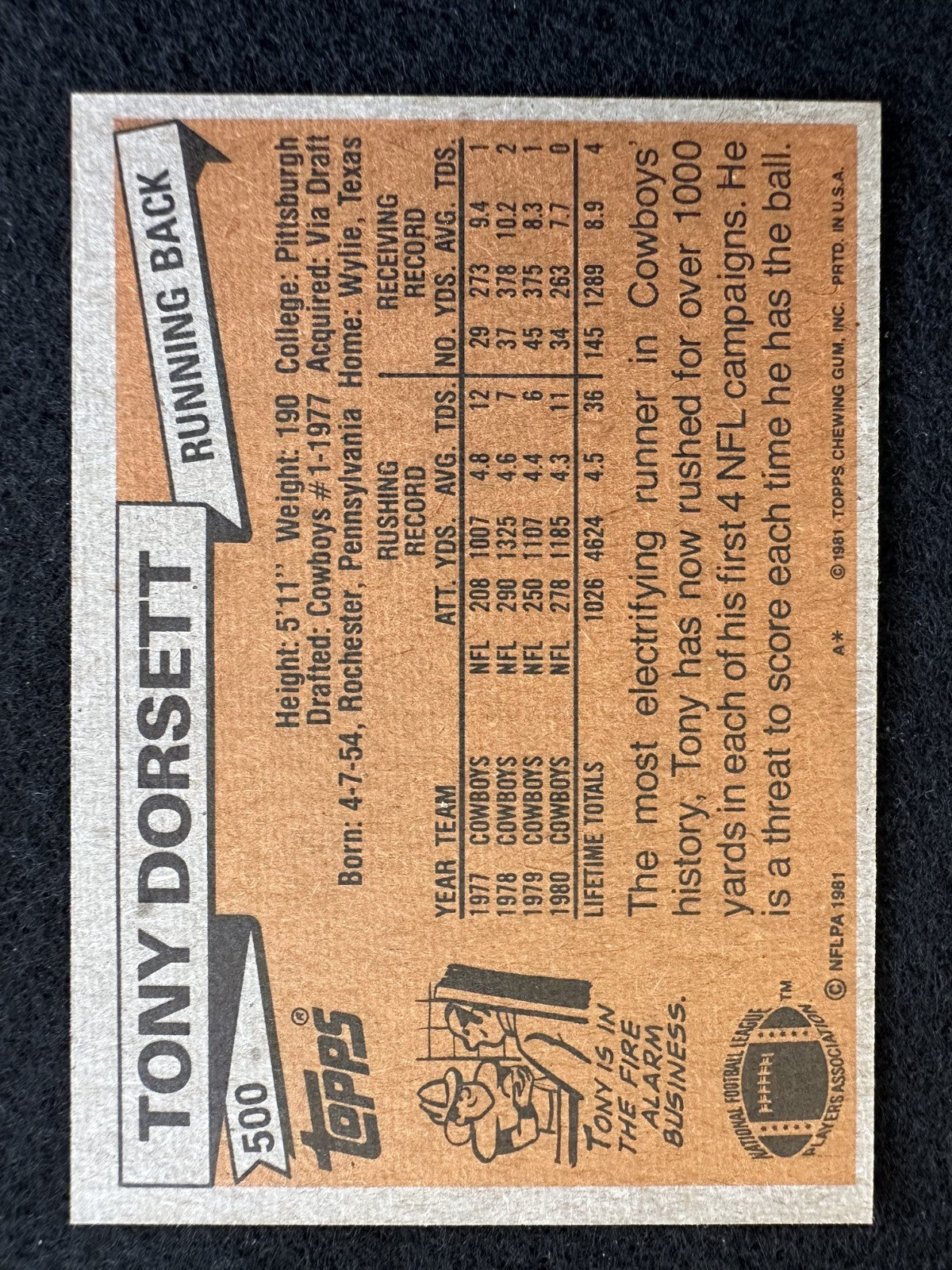 1981 Topps Tony Dorsett (#500) NM HOFer, Heisman Winner ^GRUMPYBUCK^