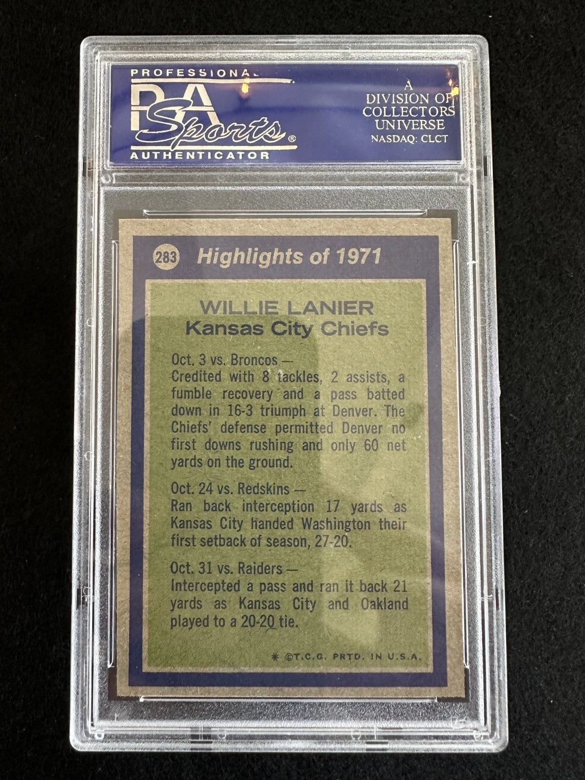 1972 Topps Willie Lanier (#283) PSA 9 HOFer, Chiefs, High # ^GRUMPYBUCK^
