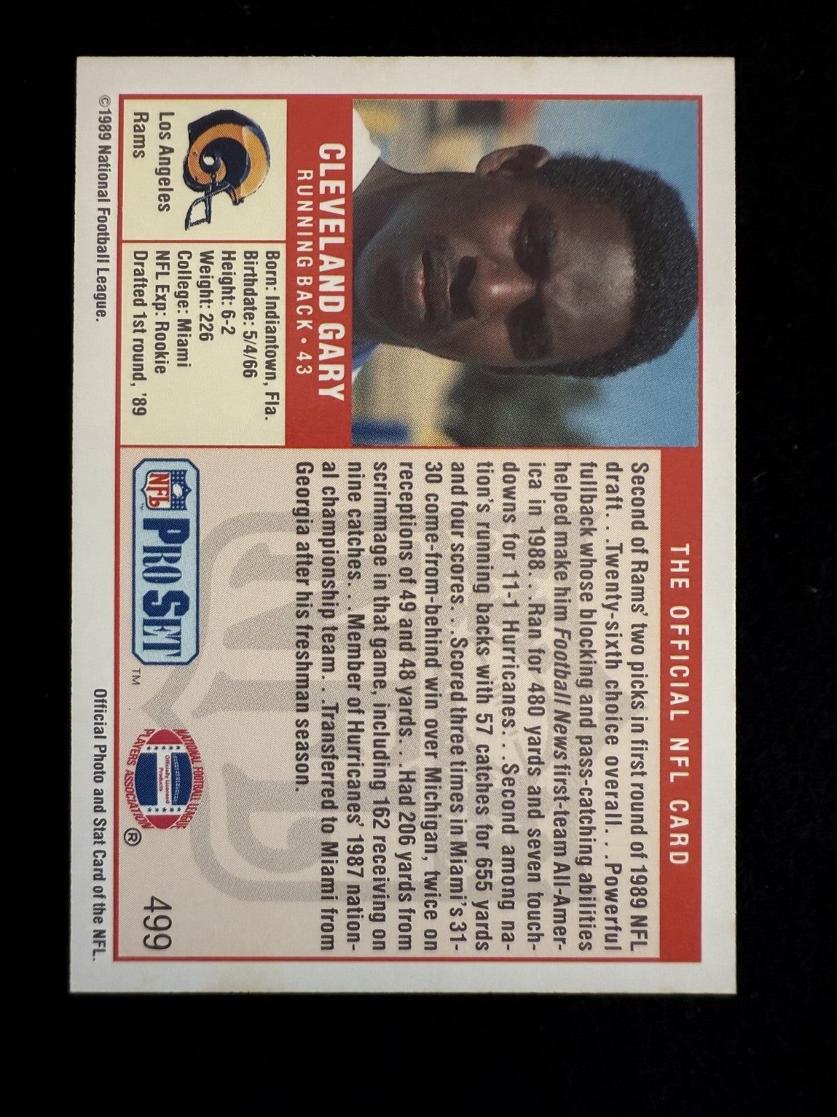 1989 Pro Set Cleveland Gary (#499) NM Rookie Card ^GRUMPYBUCK^