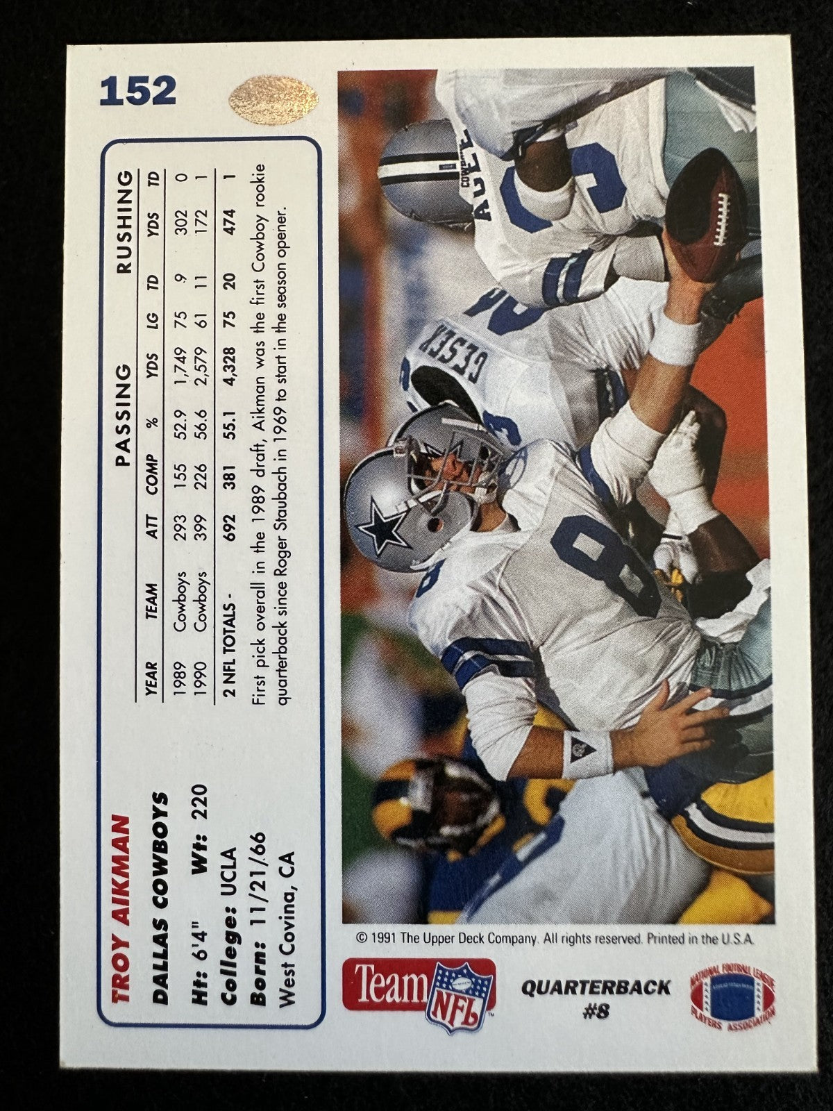 1991 Upper Deck Troy Aikman (#152) NM HOFer, Cowboys Icon ^GRUMPYBUCK^