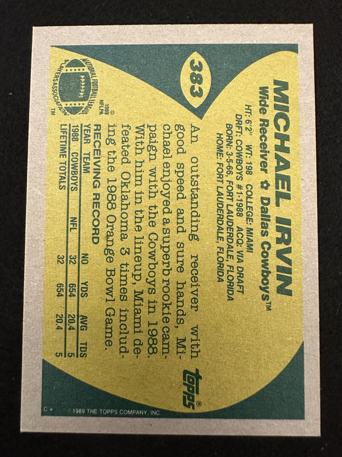 1989 Topps Michael Irvin (#383) NM Super Rookie, Cowboys HOFer ^GRUMPYBUCK^
