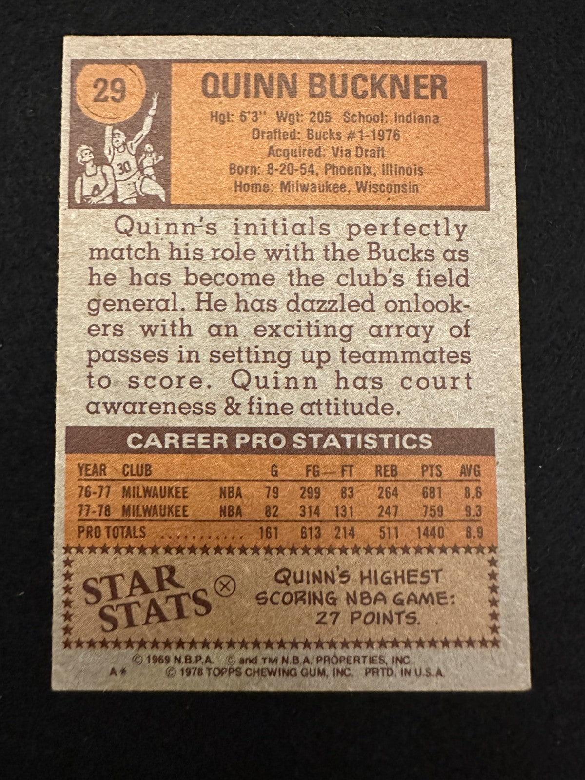 1978–79 Topps Quinn Buckner (#29) EX Rookie Card, Celtics/Bucks ^GRUMPYBUCK^
