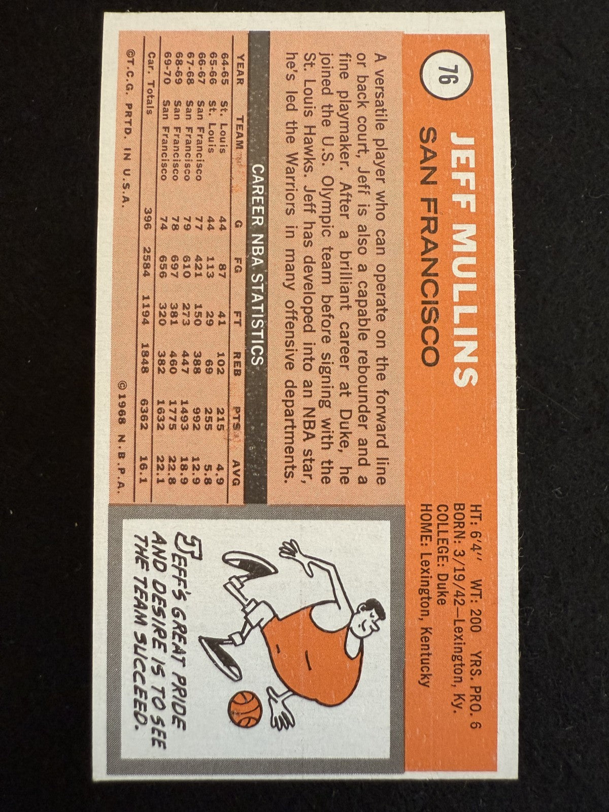 1970-71 Topps Jeff Mullins (#76) NM All Star, NBA Champ ^GRUMPYBUCK^