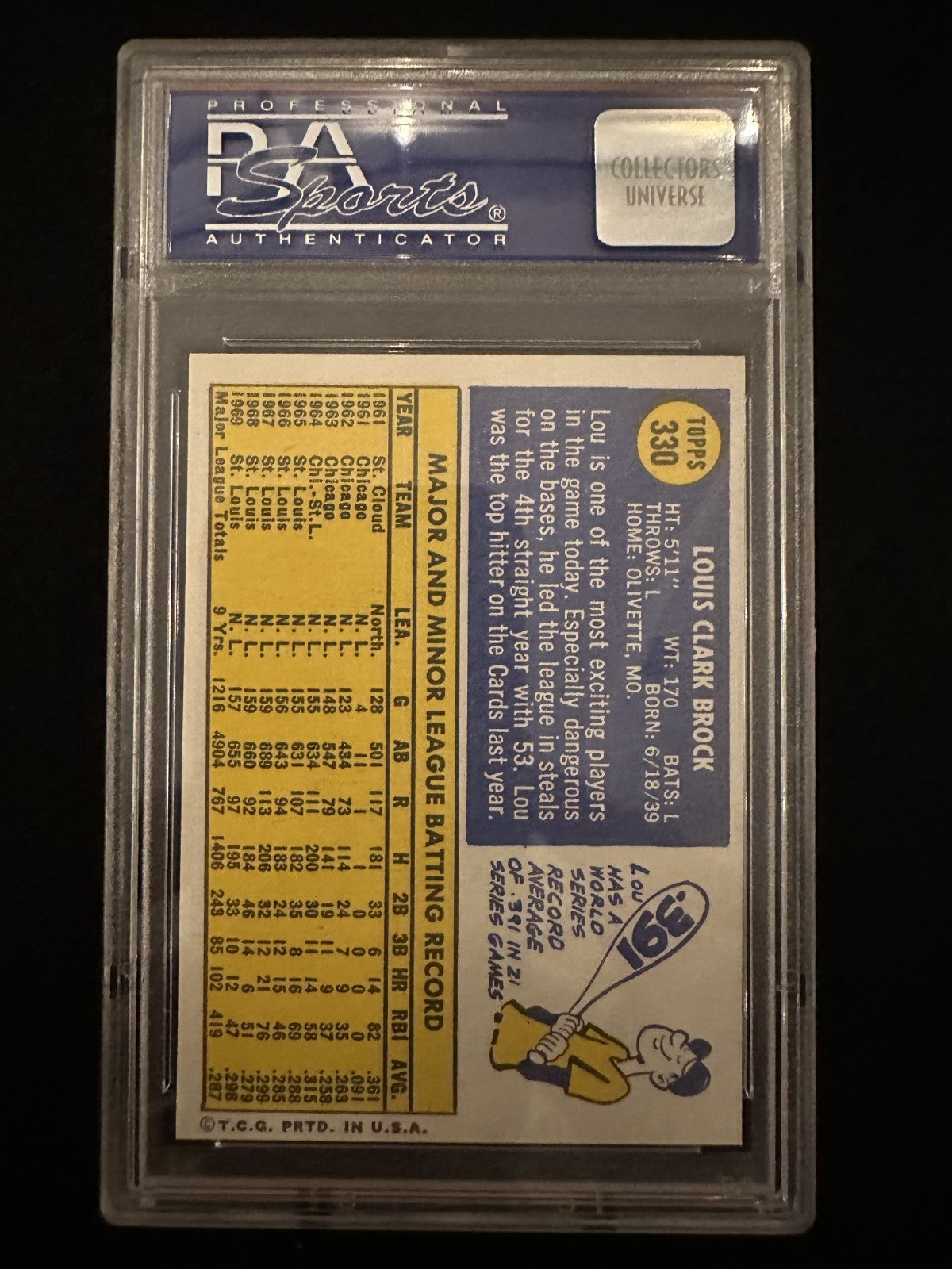 1970 Topps Lou Brock (#330) PSA 8 HOFer, Cardinals SB King ^GRUMPYBUCK^