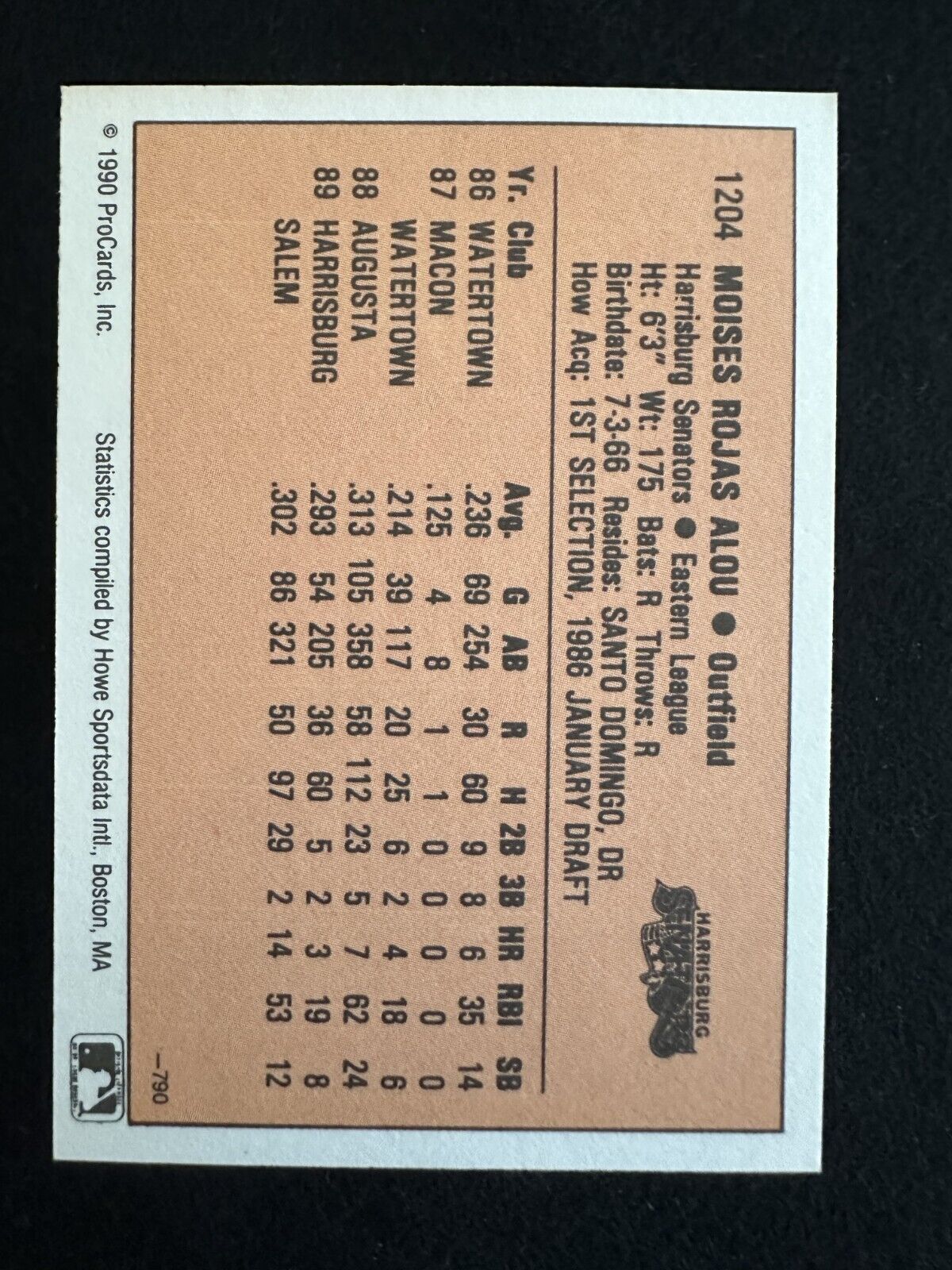 1990 ProCards Moises Alou (#1204) Rookie Card, Minor Leagues ^GRUMPYBUCK^