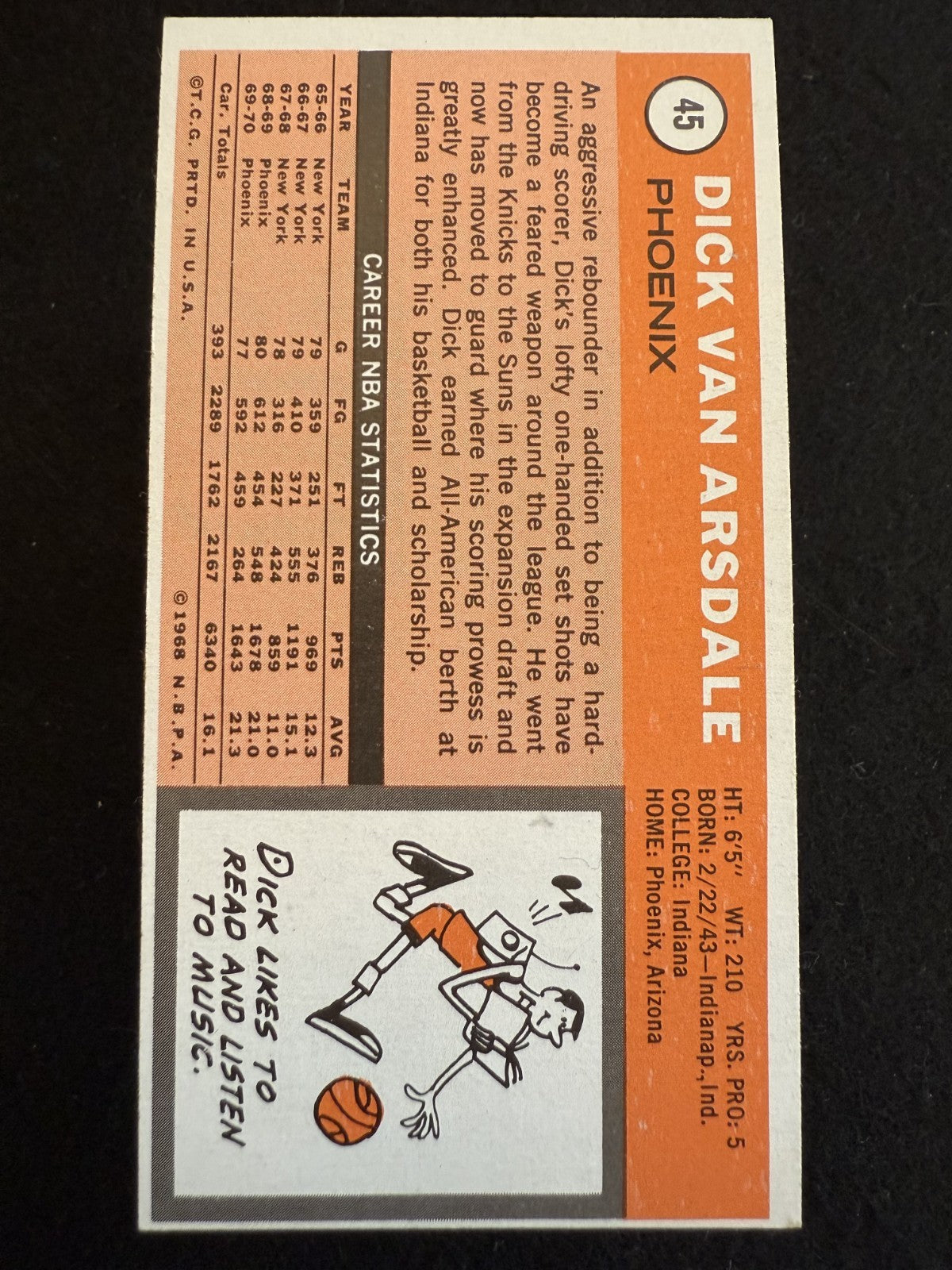 1970-71 Topps Dick Van Arsdale (#45) EX All Star, Suns Great ^GRUMPYBUCK^