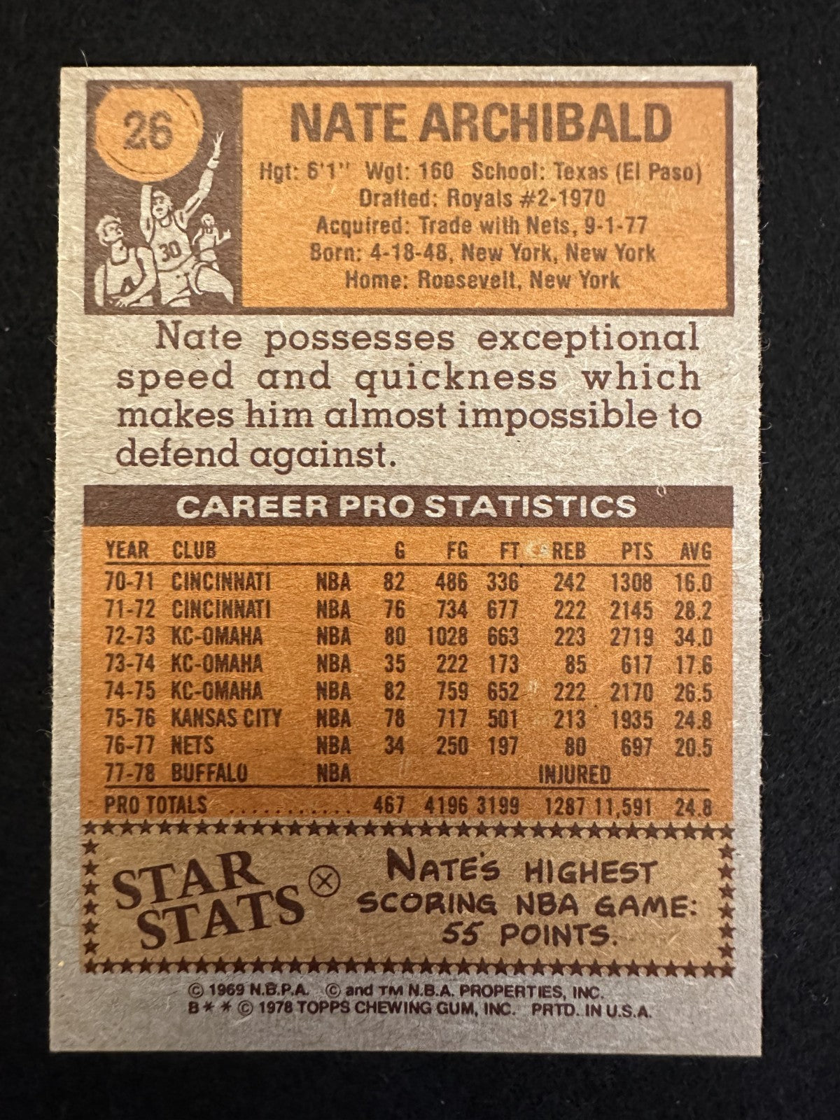 1978–79 Topps Tiny Archibald (#26) NM HOFer, Celtics/Kings Star ^GRUMPYBUCK^
