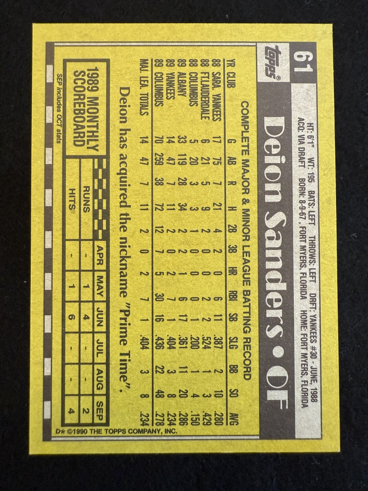 1990 Topps Deion Sanders (#61) NM 2-Sport Star, Prime Time ^GRUMPYBUCK^