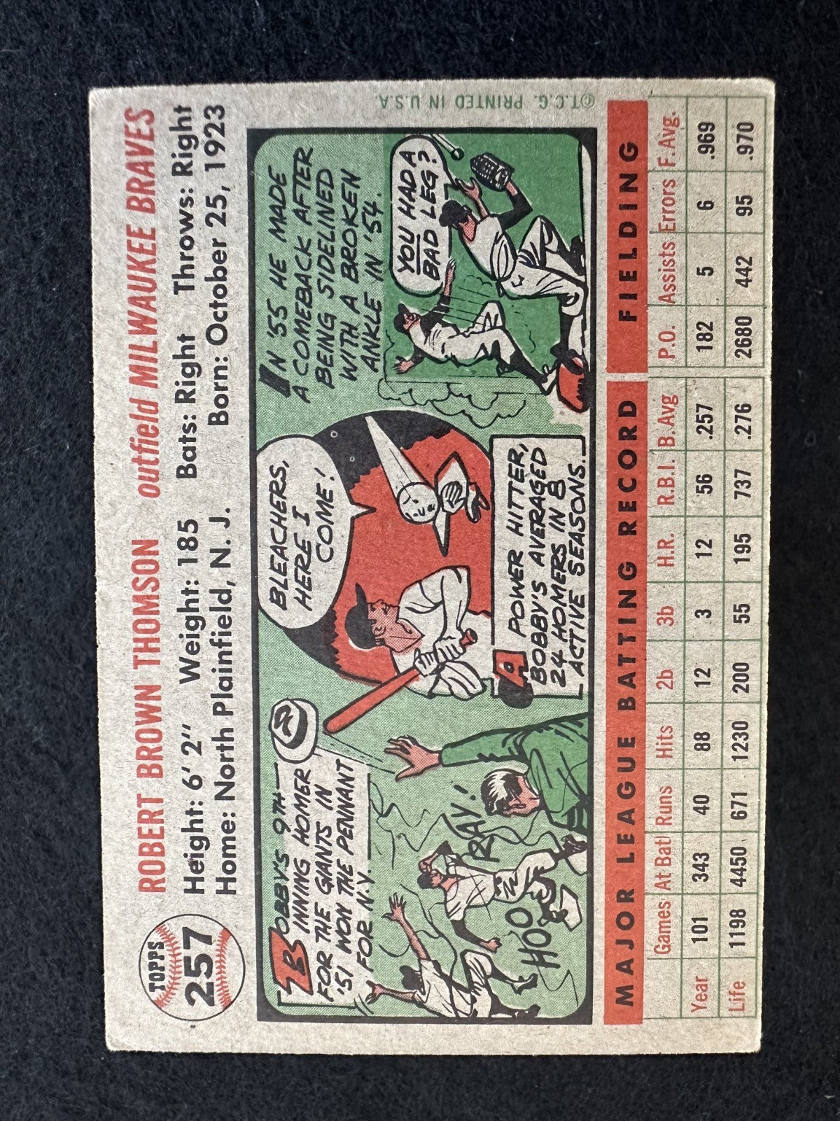 1956 Topps Bobby Thomson (#257) EX “Shot Heard ’Round the World” ^GRUMPYBUCK^