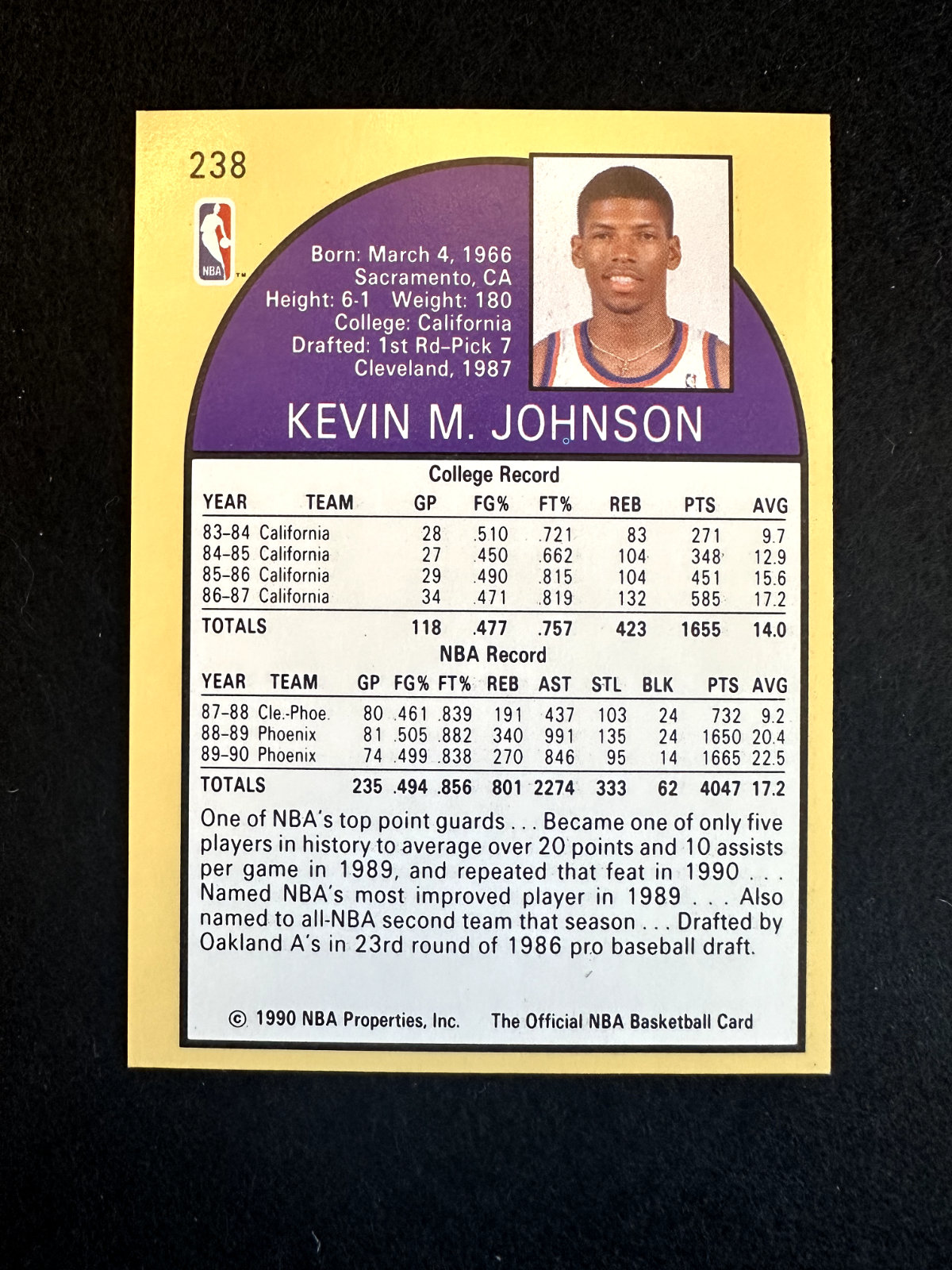 1990–91 NBA Hoops Kevin Johnson Base/Error (#238) Guard/Forward NM ^GRUMPYBUCK^