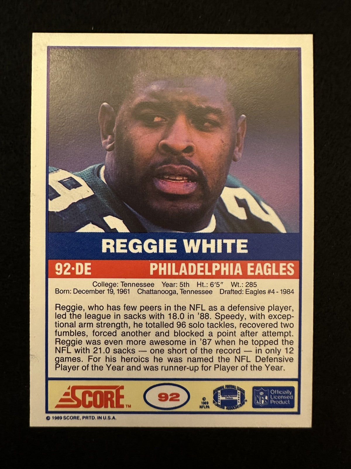 1989 Score Reggie White (#92) NM HOFer, “Minister of Defense” ^GRUMPYBUCK^