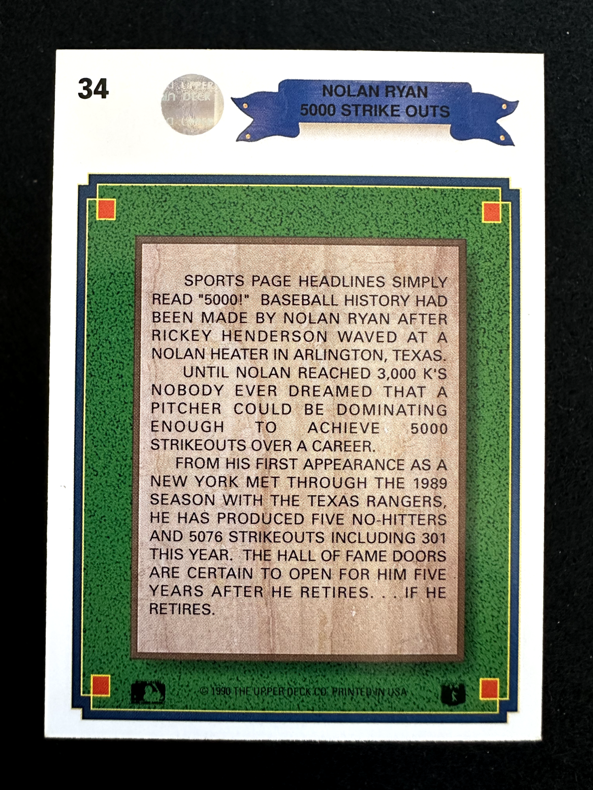 1990 Upper Deck Nolan Ryan 5,000 Ks (#34) NM HOFer, Ryan Express ^GRUMPYBUCK^