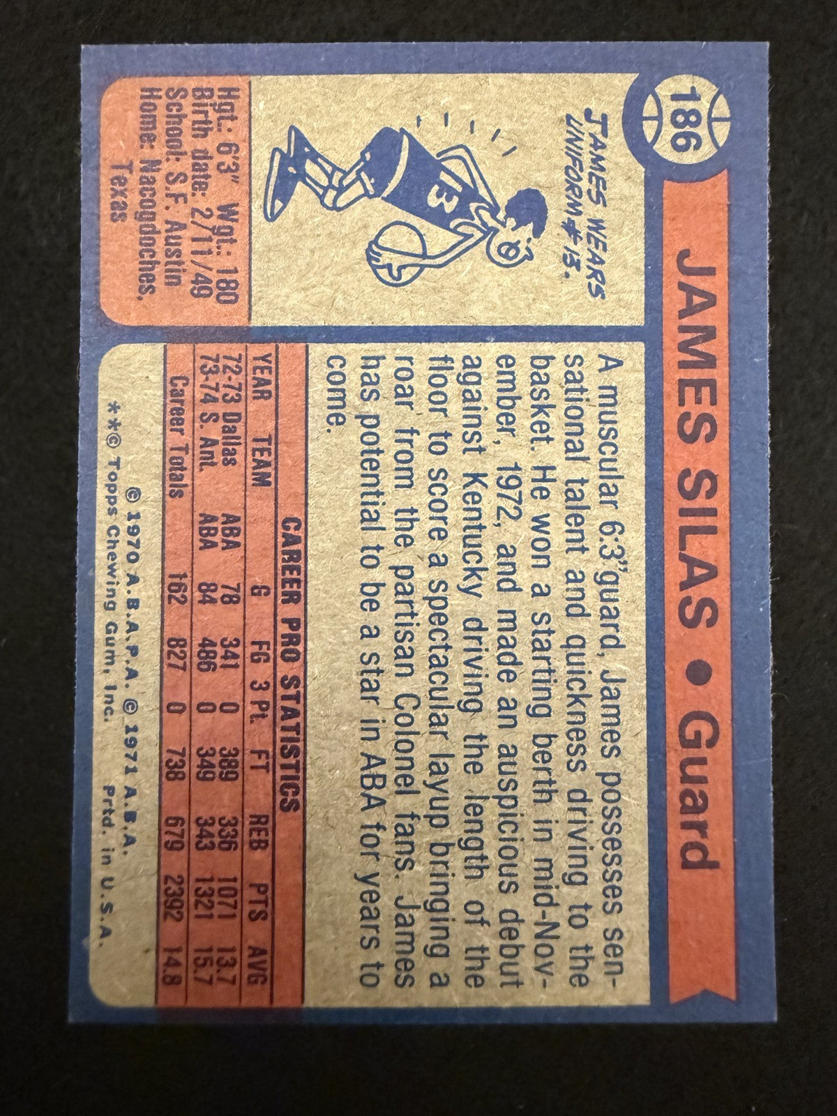 1974-75 Topps James Silas (#186) EX All Star, ABA Great ^GRUMPYBUCK^