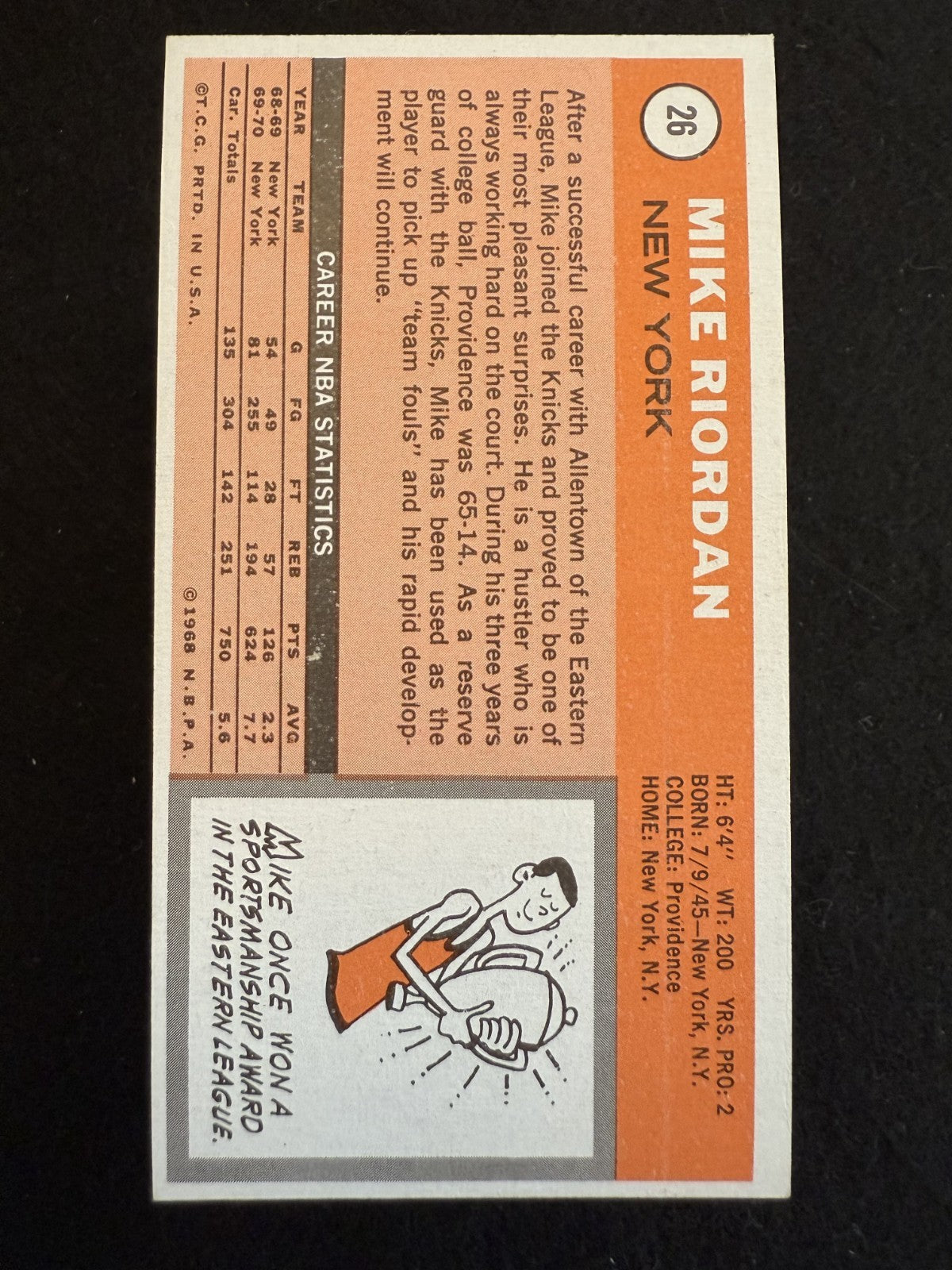 1970-71 Topps Mike Riordan (#26) EX Rookie Card, NBA Champ ^GRUMPYBUCK^