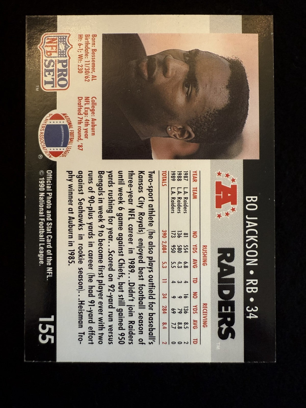 1990 Pro Set Bo Jackson (#155) NM Heisman Winner, 2-Sport Star ^GRUMPYBUCK^
