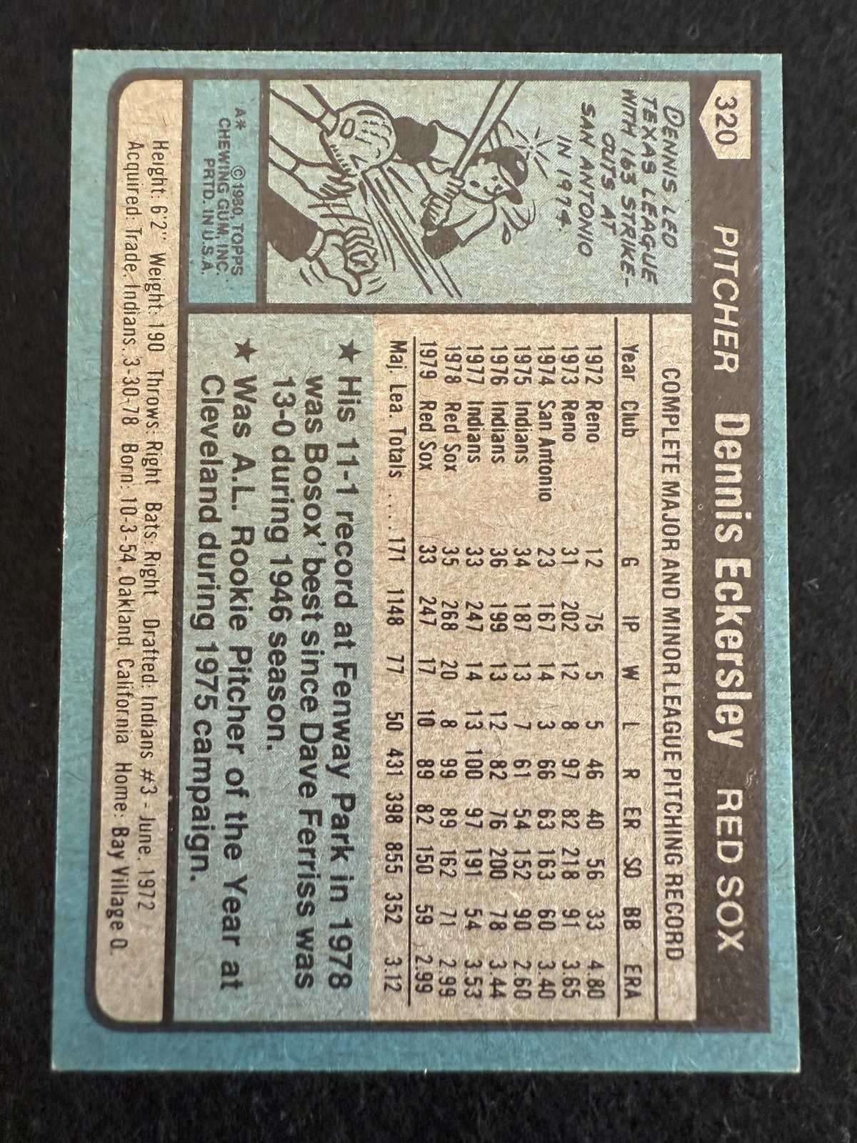 1980 Topps Dennis Eckersley (#320) EX Future Cy Young, HOFer ^GRUMPYBUCK^