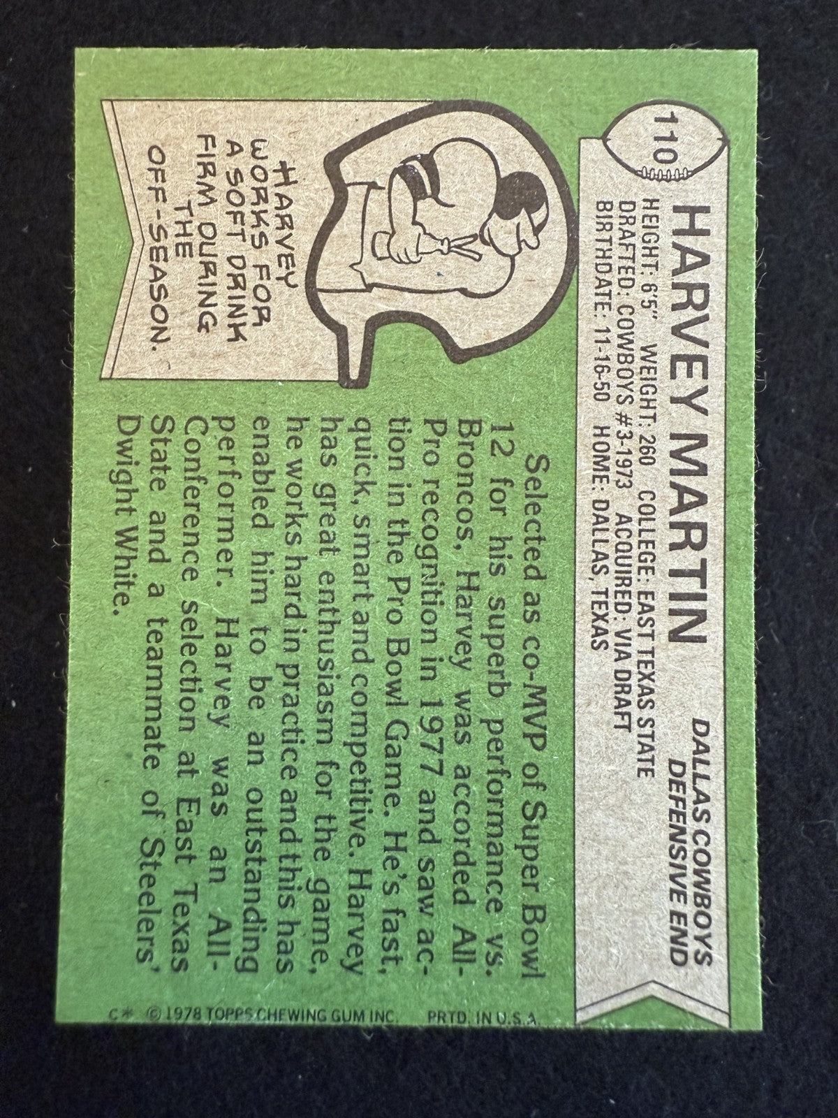 1978 Topps Harvey Martin (#110) NM Cowboys Great ^GRUMPYBUCK^