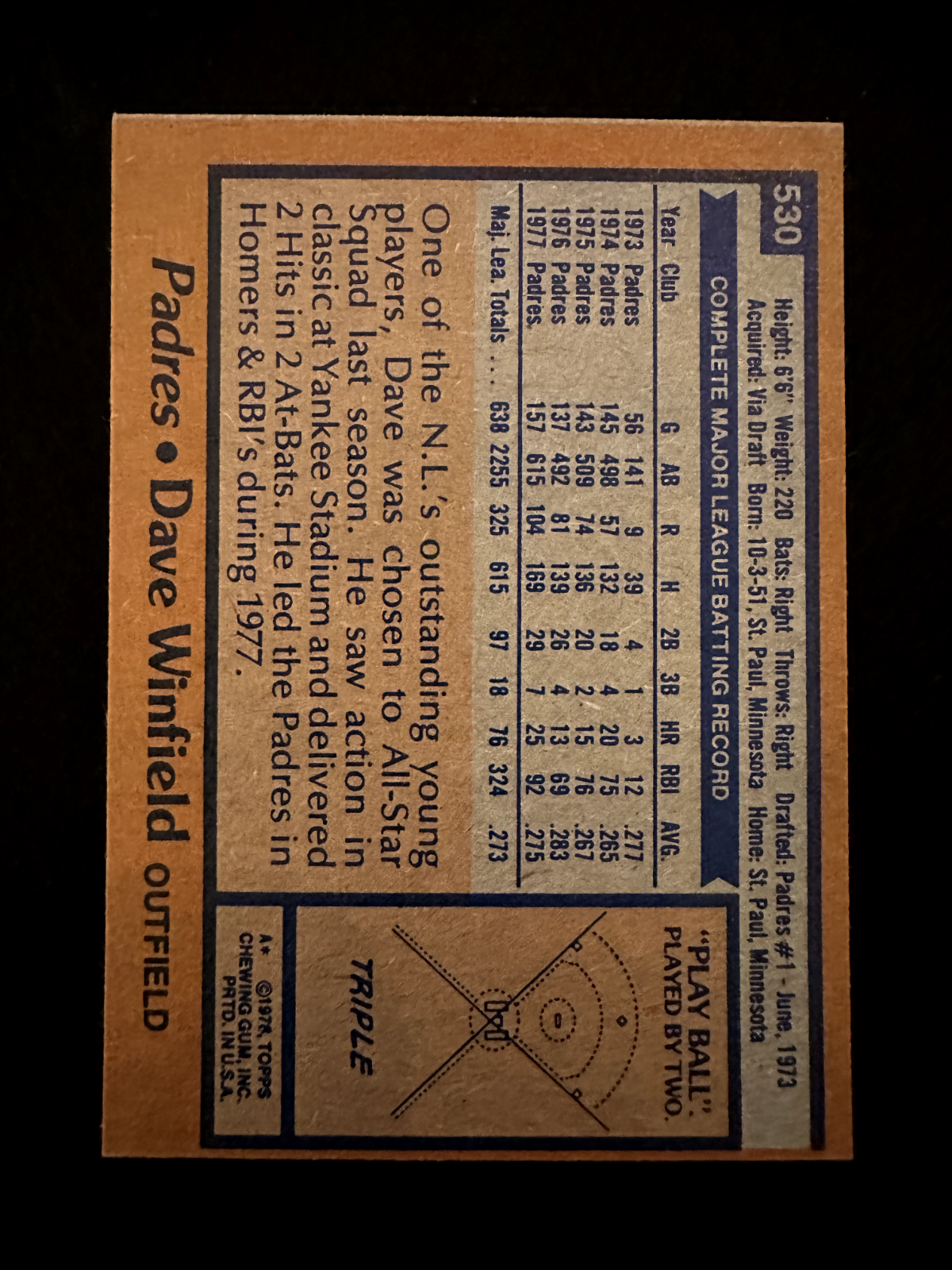 1978 Topps Dave Winfield (#530) NM HOFer, 3k Hits, WS Champ ^GRUMPYBUCK^
