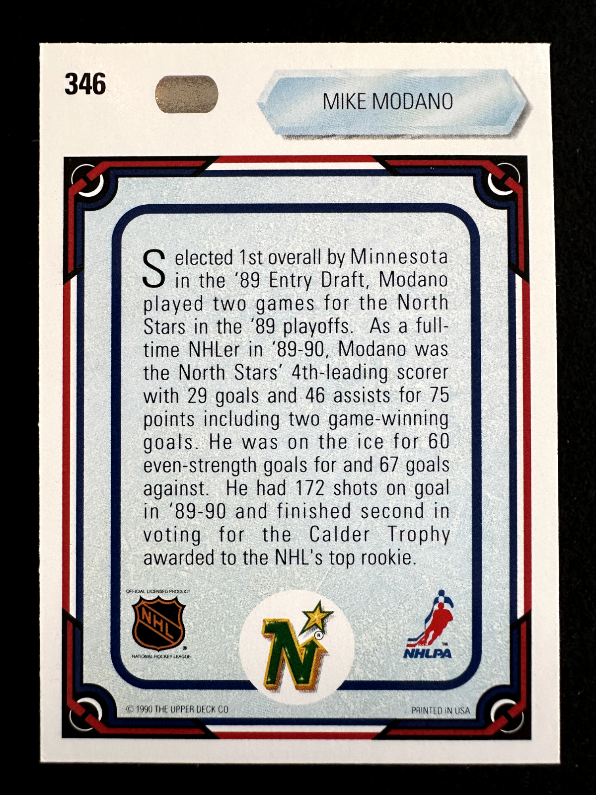 1990–91 Upper Deck Mike Modano (#346) NM HOFer, Rookie Card ^GRUMPYBUCK^