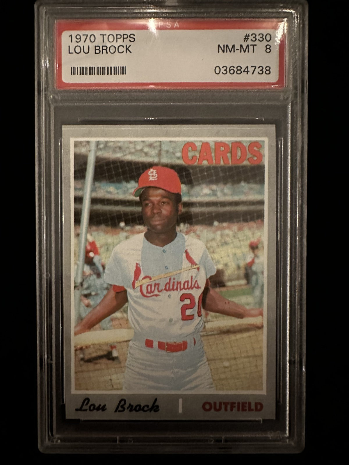 1970 Topps Lou Brock (#330) PSA 8 HOFer, Cardinals SB King ^GRUMPYBUCK^