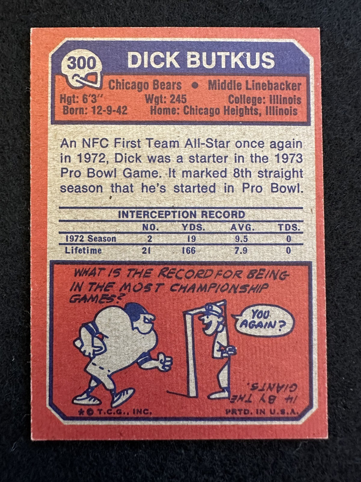 1973 Topps Dick Butkus (#300) EX HOFer, Bears Enforcer ^GRUMPYBUCK^