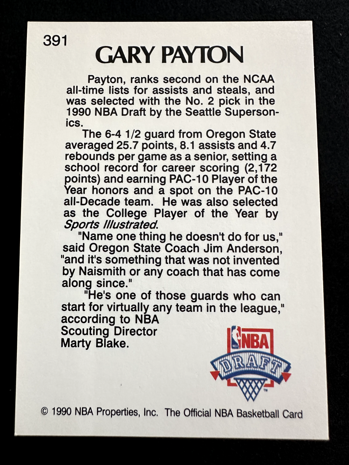 1990–91 NBA Hoops Gary Payton (#391) NM HOFer, Rookie Card ^GRUMPYBUCK^