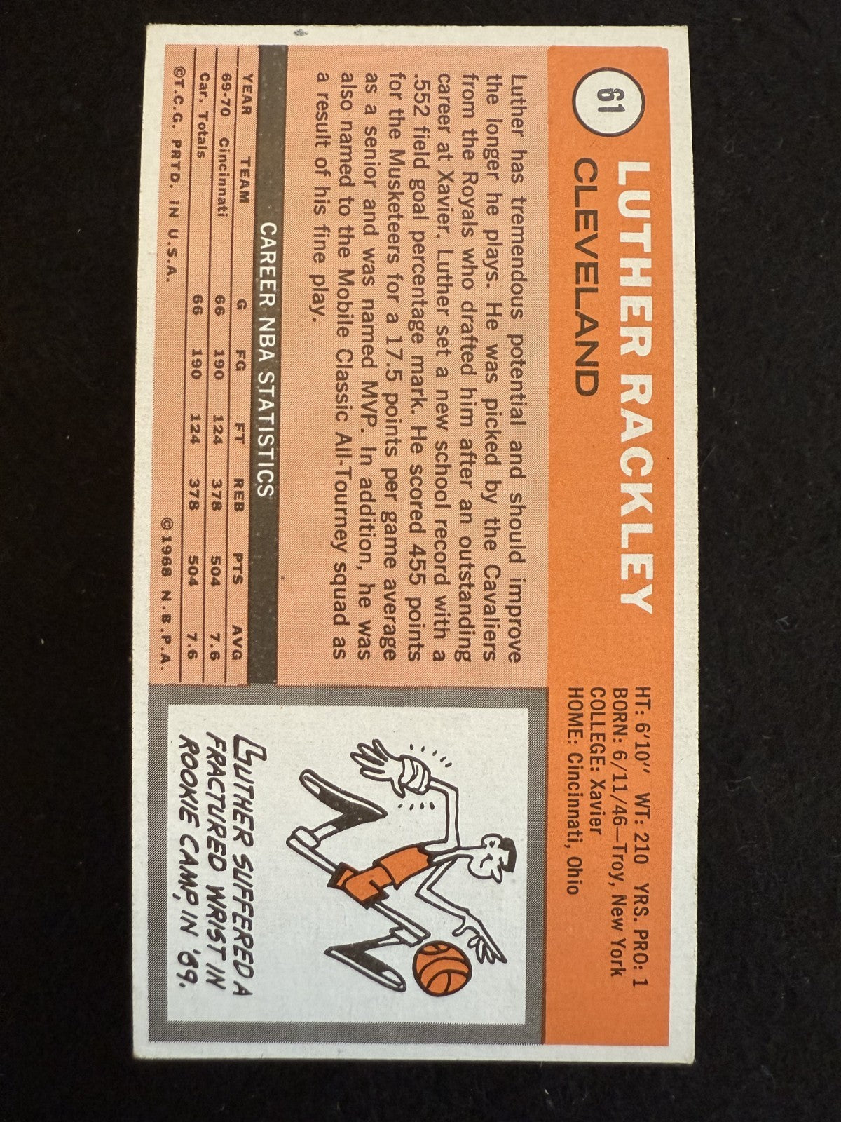 1970-71 Topps Luther Rackley (#61) EX Well-Traveled Center ^GRUMPYBUCK^