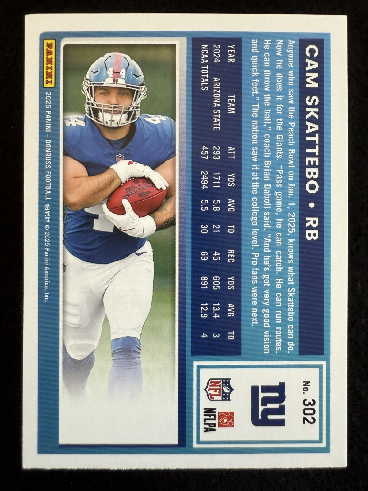 2025 Donruss Cam Skattebo (#302) NM Rookie, Purple Press Proof ^GRUMPYBUCK^