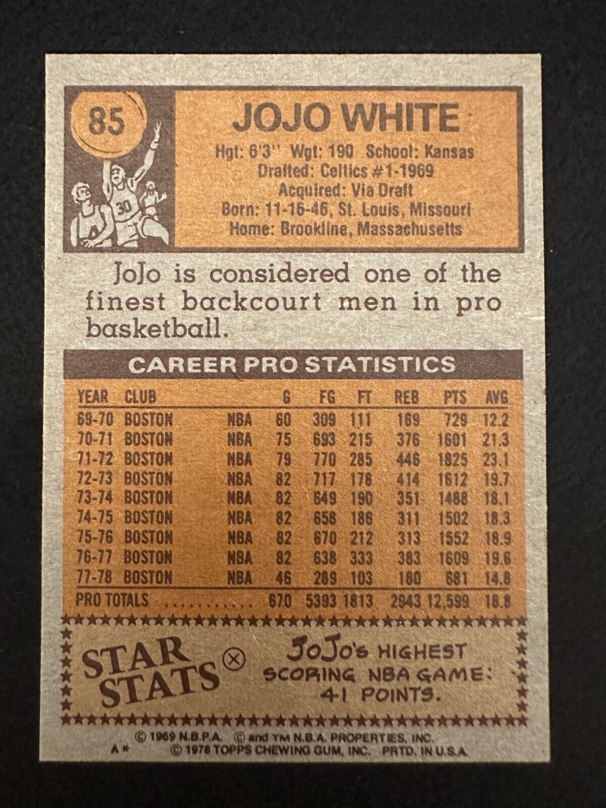 1978–79 Topps Jo Jo White (#85) NM HOFer, All-Star, NBA Champ ^GRUMPYBUCK^