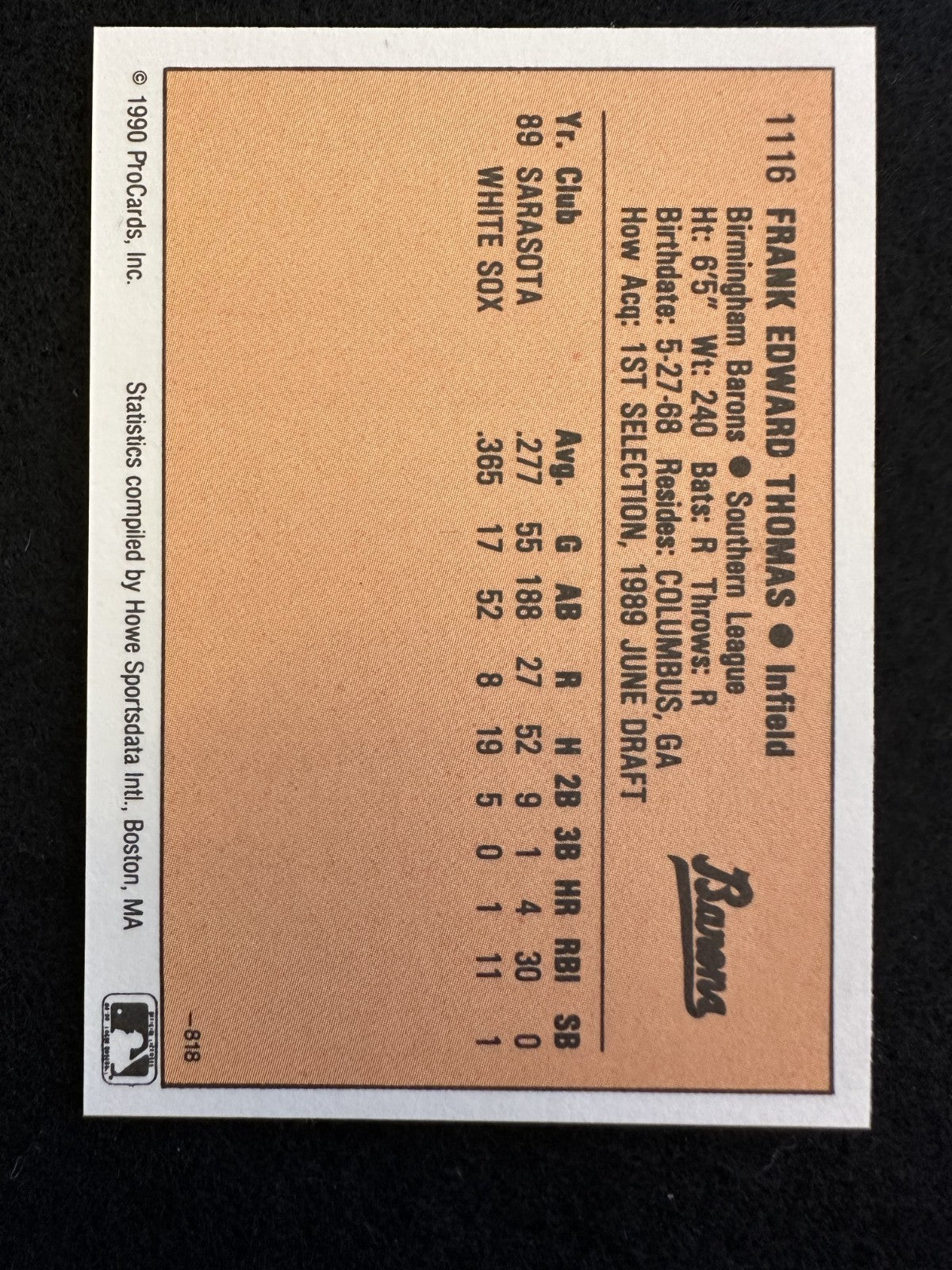 1990 ProCards Frank Thomas (#1116) NM Minor League, Rookie Card ^GRUMPYBUCK^