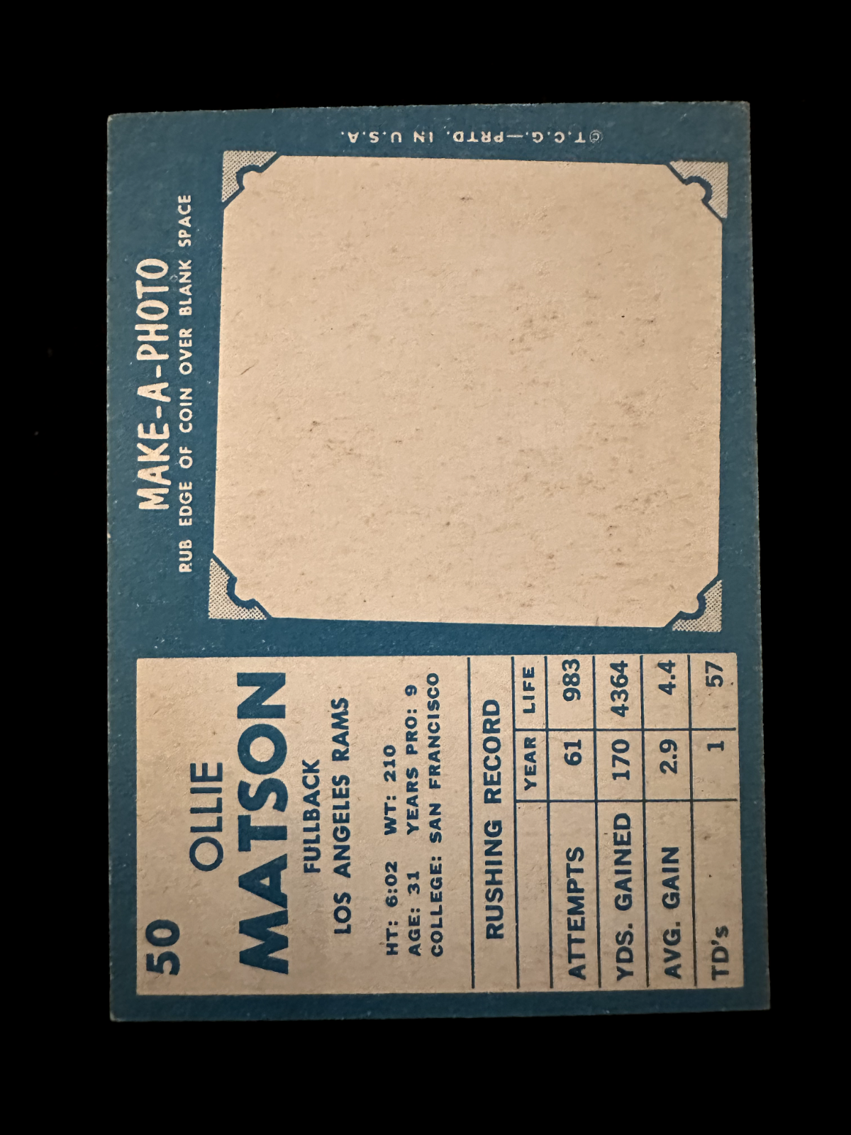 1961 Topps Ollie Matson (#50) EX HOFer, Pro-Bowler ^GRUMPYBUCK^
