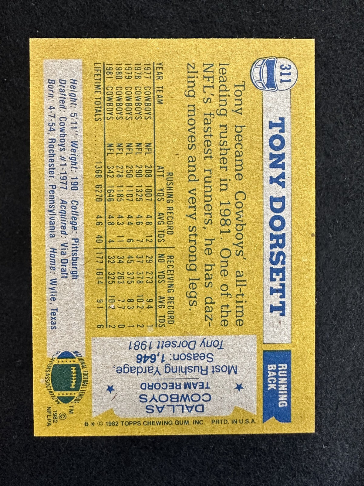 1982 Topps Tony Dorsett (#311) NM HOFer, Heisman Winner ^GRUMPYBUCK^